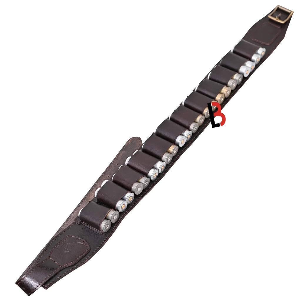Double Barreled Shotgun Shell Bandolier Belt 12 Gauge Leather Ammunition Carrier