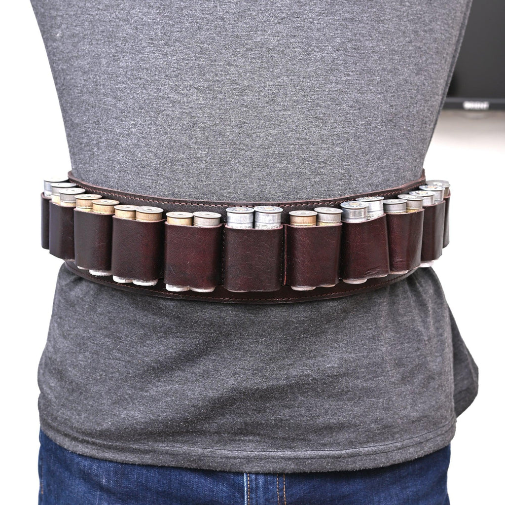Double Barreled Shotgun Shell Bandolier Belt 12 Gauge Leather Ammunition Carrier