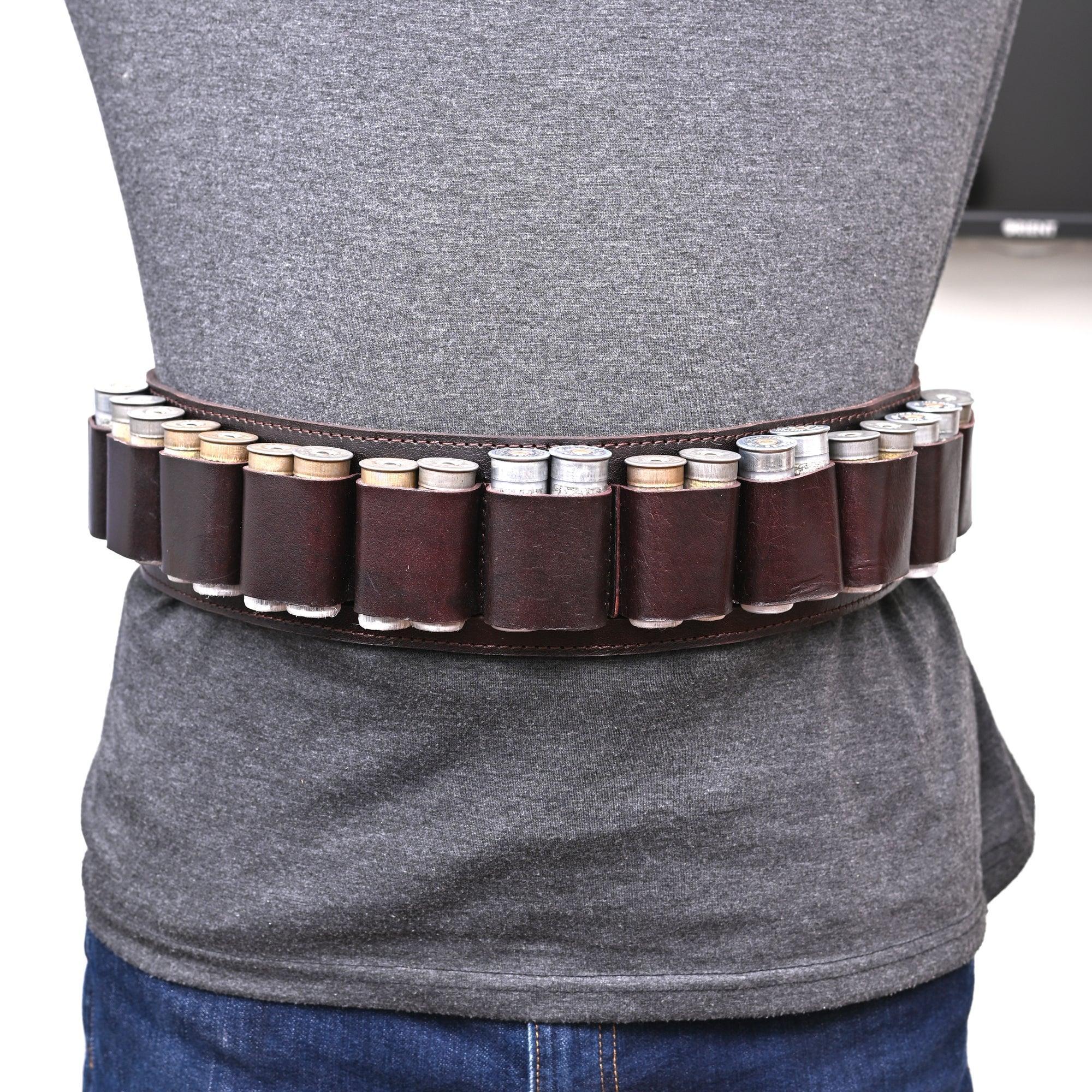 Double Barreled Shotgun Shell Bandolier Belt 12 Gauge Leather Ammunition Carrier