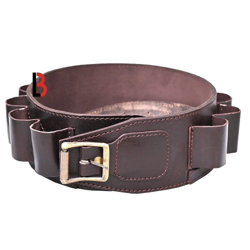 Double Barreled Shotgun Shell Bandolier Belt 12 Gauge Leather Ammunition Carrier