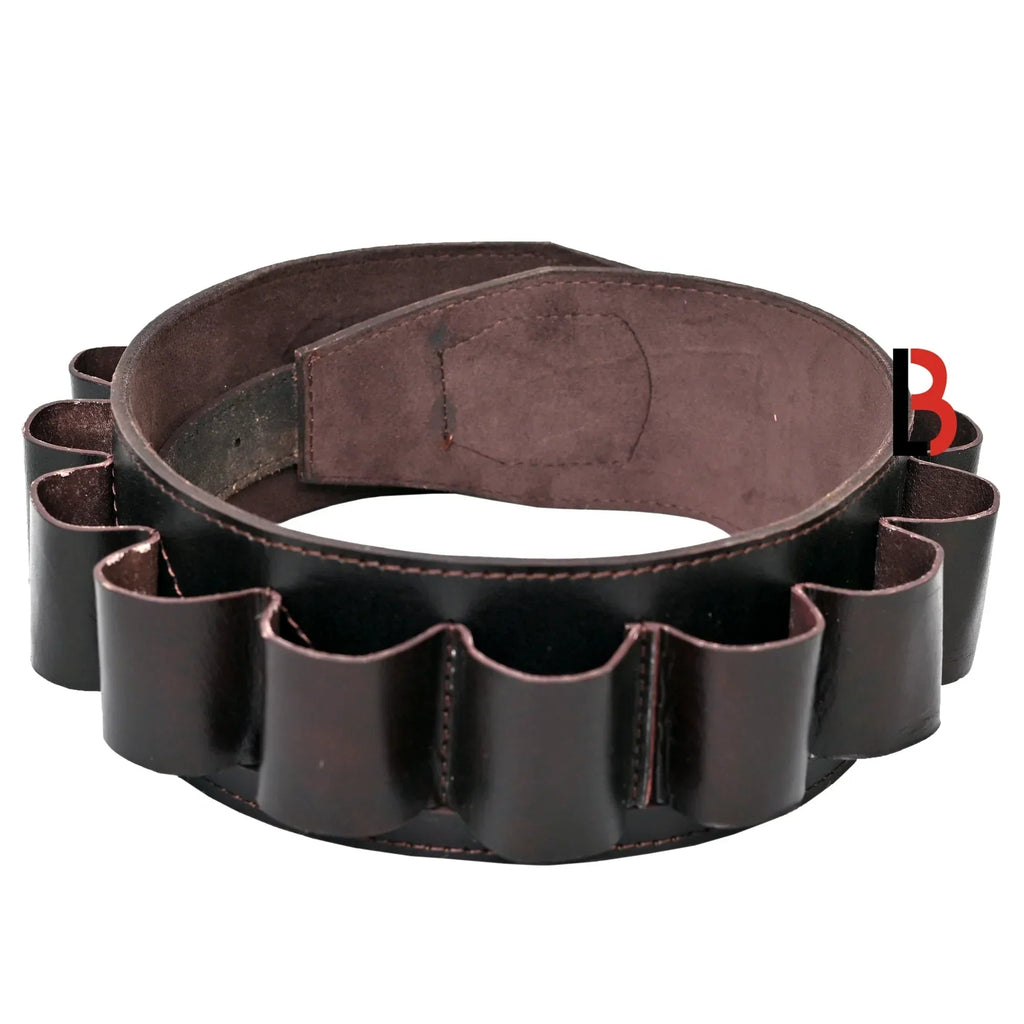 Double Barreled Shotgun Shell Bandolier Belt 12 Gauge Leather Ammunition Carrier