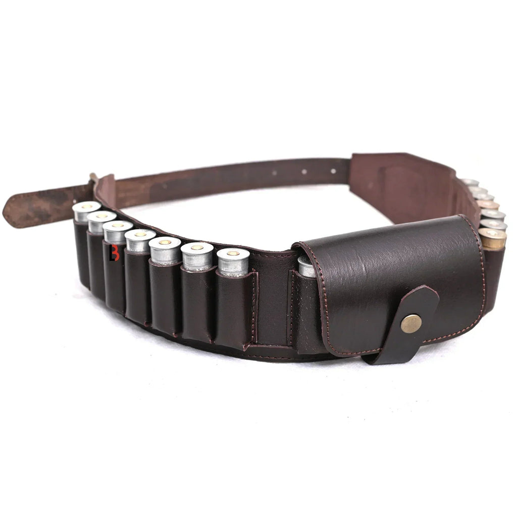 Cowhide Leather Shotshell Bandolier Belt 19-Shell Ammunition Carrier