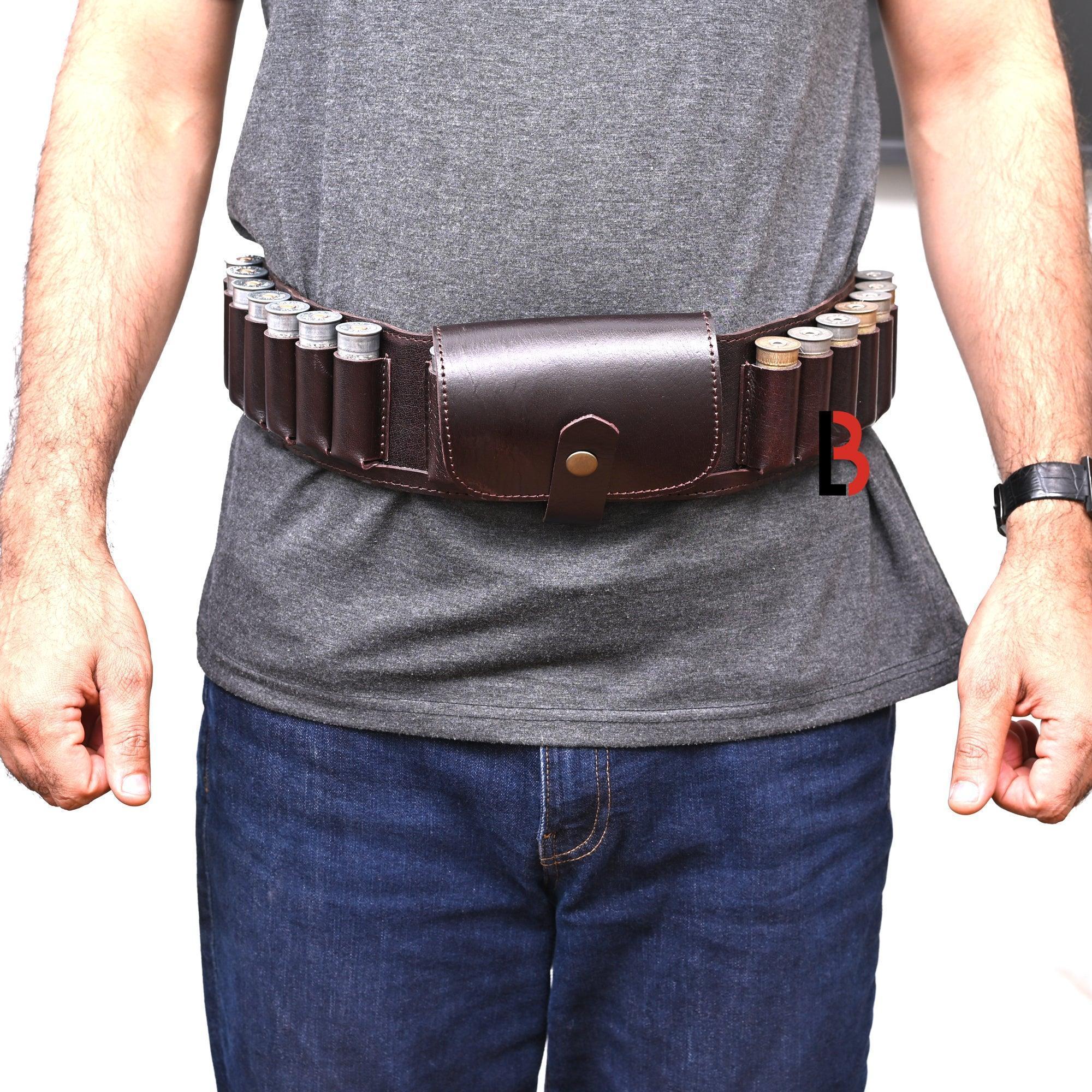 Cowhide Leather Shotshell Bandolier Belt 19-Shell Ammunition Carrier