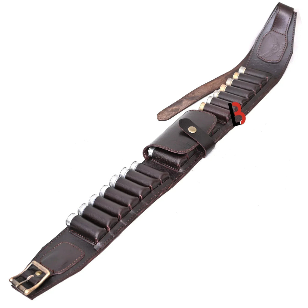 Cowhide Leather Shotshell Bandolier Belt 19-Shell Ammunition Carrier