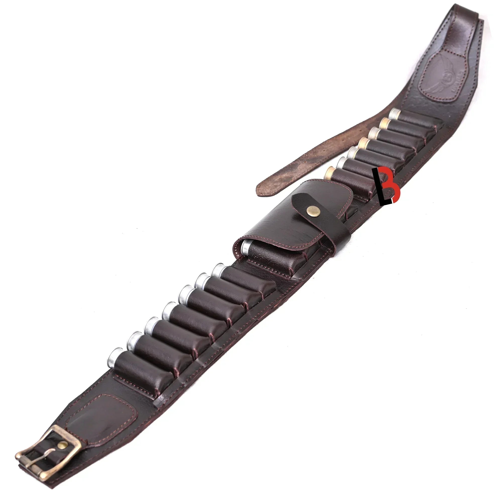 Cowhide Leather Shotshell Bandolier Belt 19-Shell Ammunition Carrier