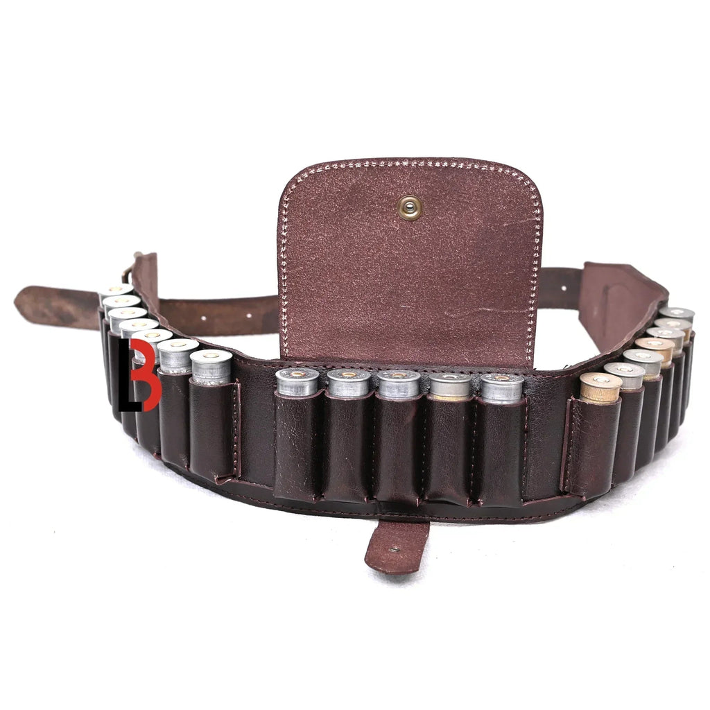Cowhide Leather Shotshell Bandolier Belt 19-Shell Ammunition Carrier