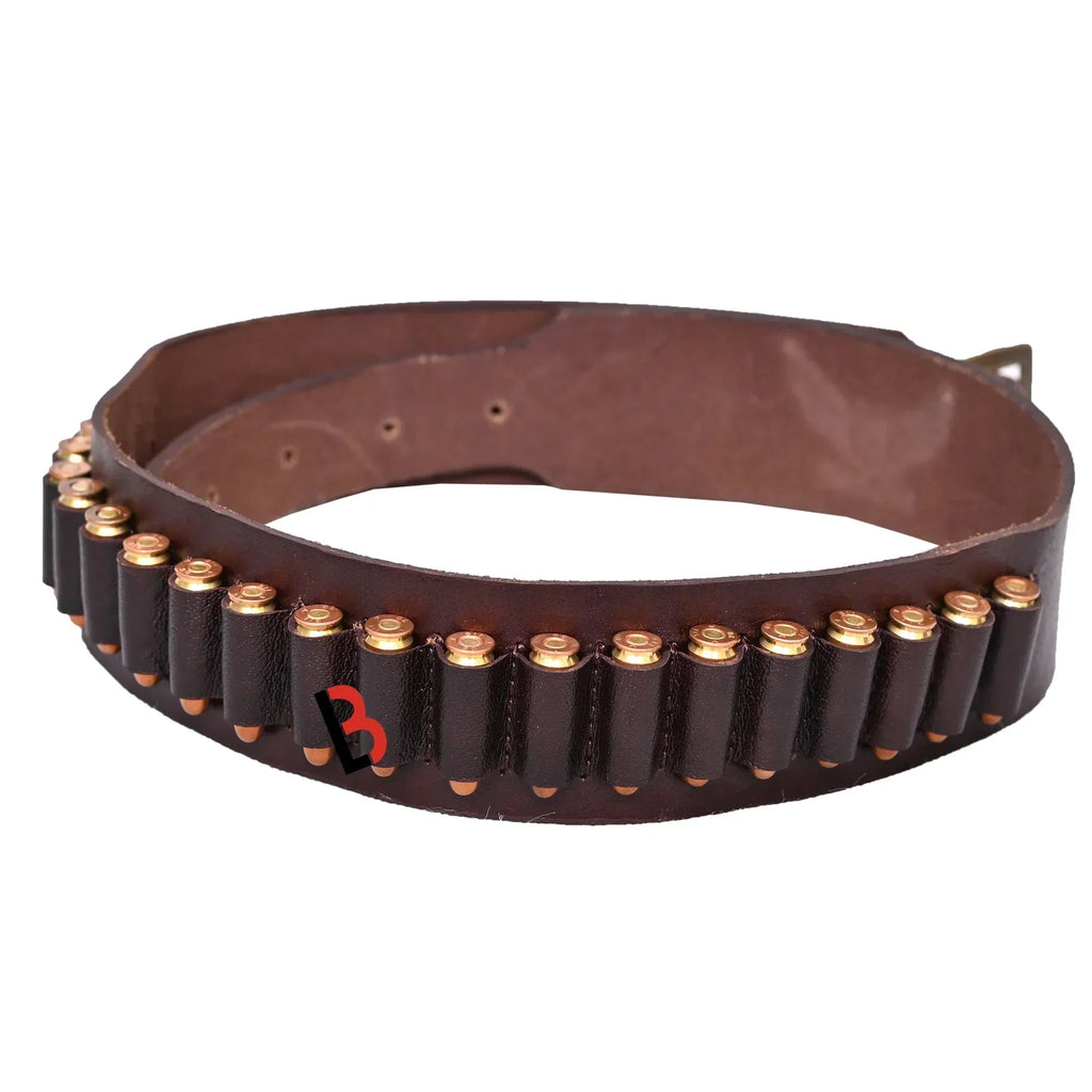 Cowhide Leather Adjustable Bandolier Cartridge Belt for.22, Vintage Brown