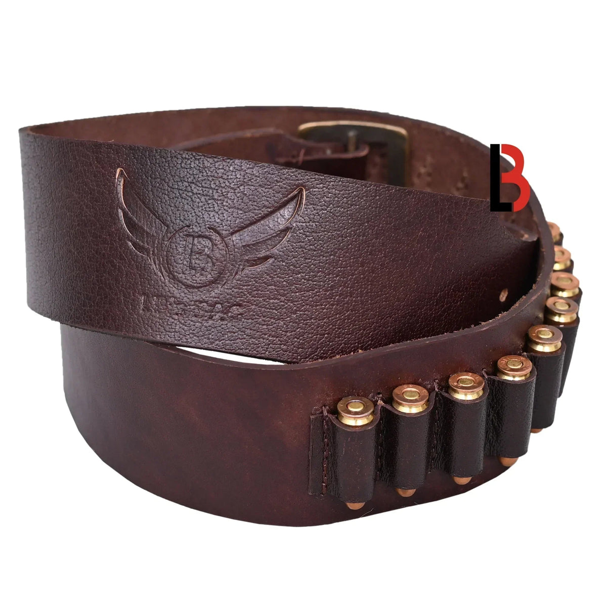 Cowhide Leather Adjustable Bandolier Cartridge Belt for.22, Vintage Brown
