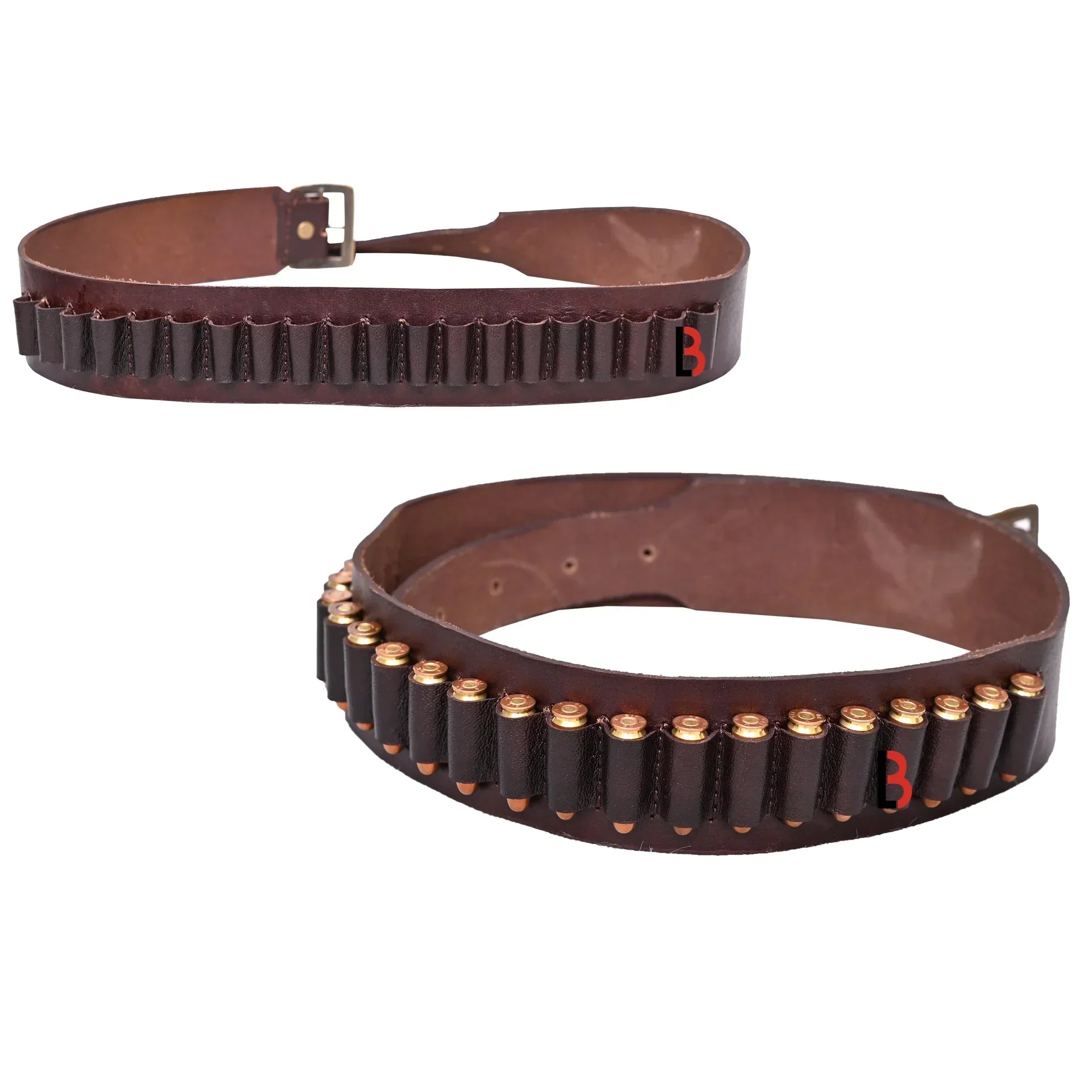 Cowhide Leather Adjustable Bandolier Cartridge Belt for.9MM / 38SPL, Vintage