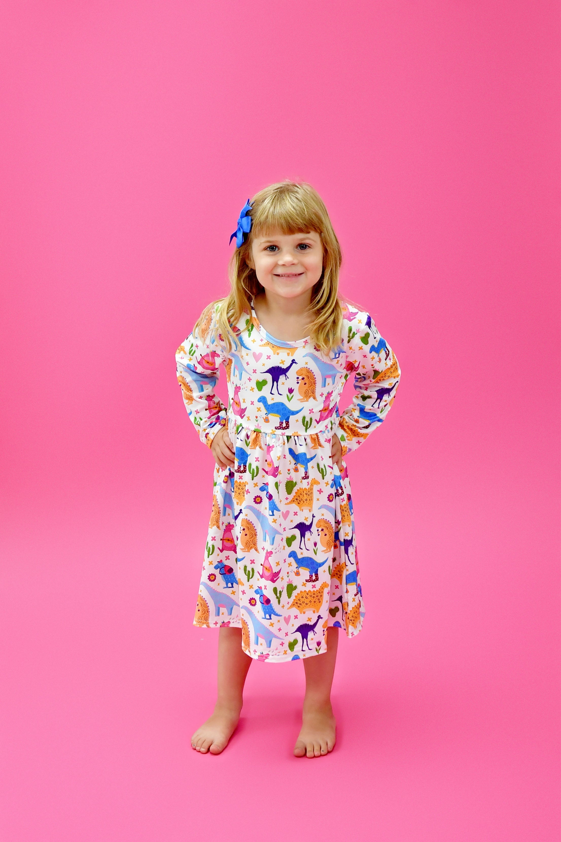Dino Hobbies Long Sleeve Milk Silk Dress
