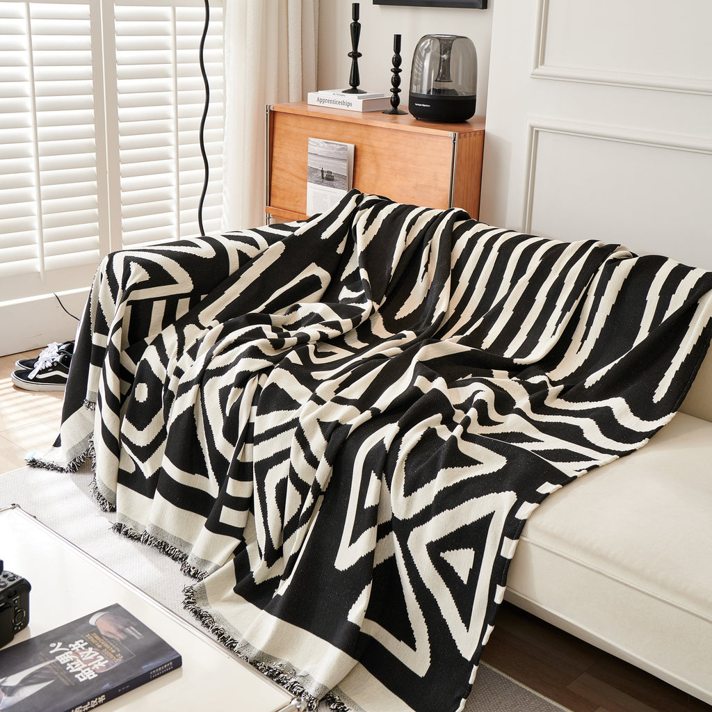 Chenille Geometric Sofa Throw Blanket, Boho Washable Furniture Throw Covers for Sofa