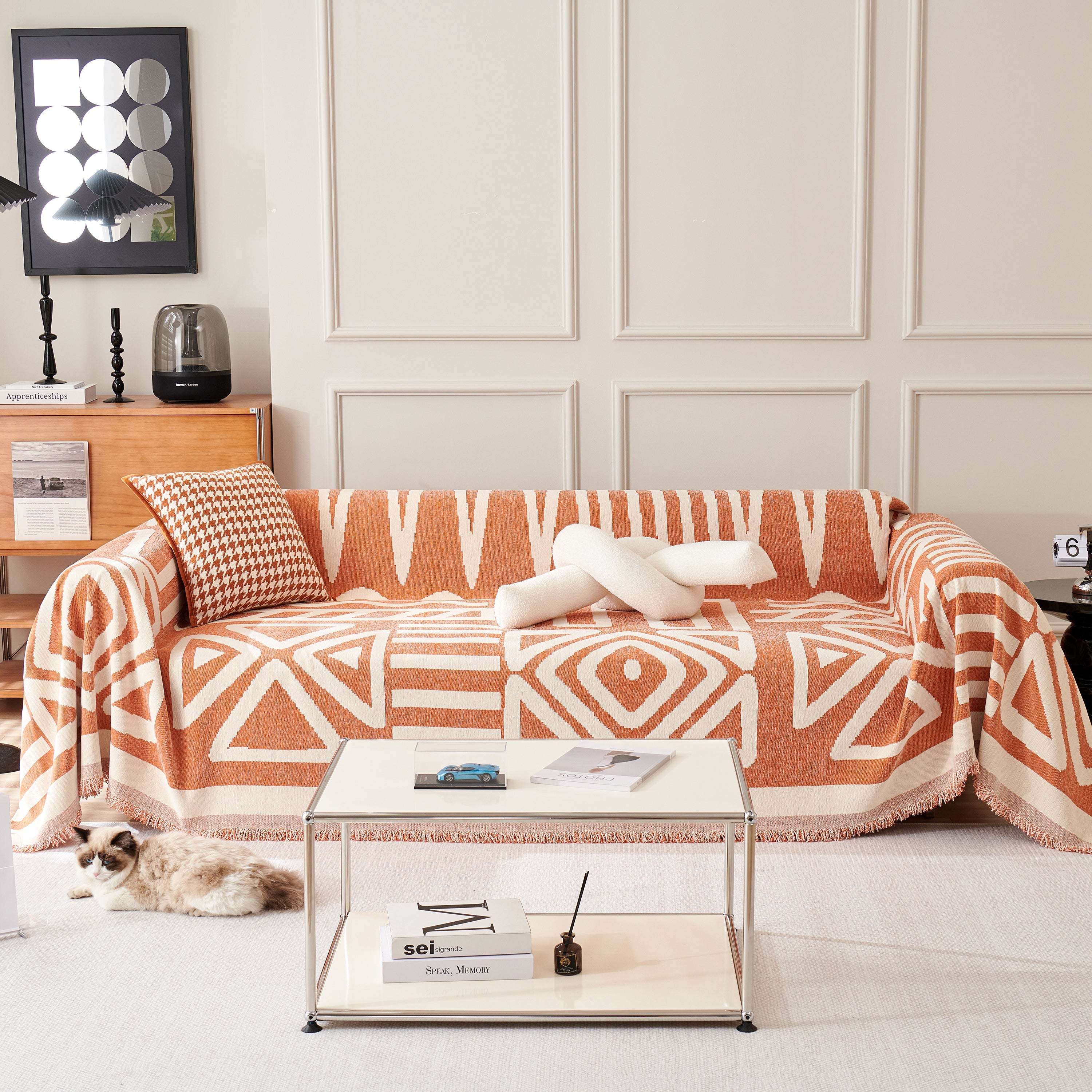 Chenille Geometric Sofa Throw Blanket, Boho Washable Furniture Throw Covers for Sofa