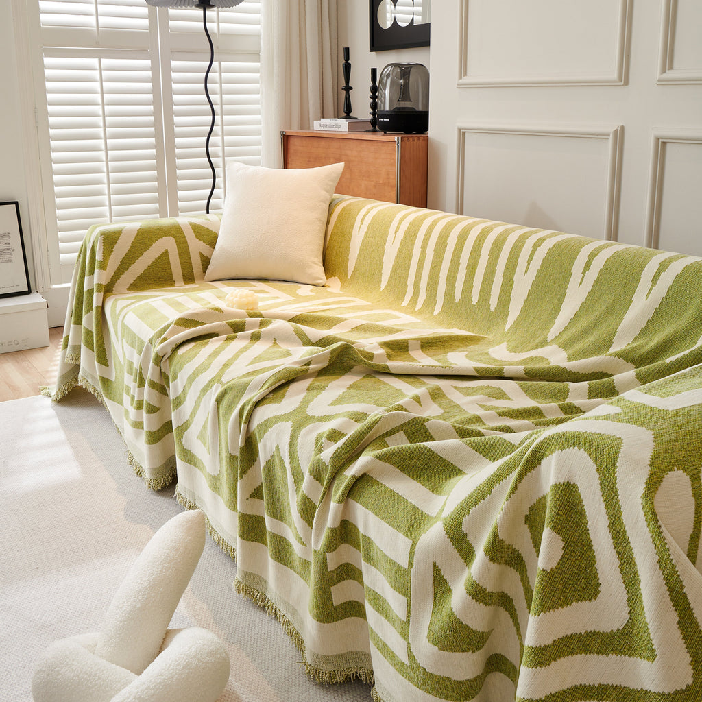 Chenille Geometric Sofa Throw Blanket, Boho Washable Furniture Throw Covers for Sofa