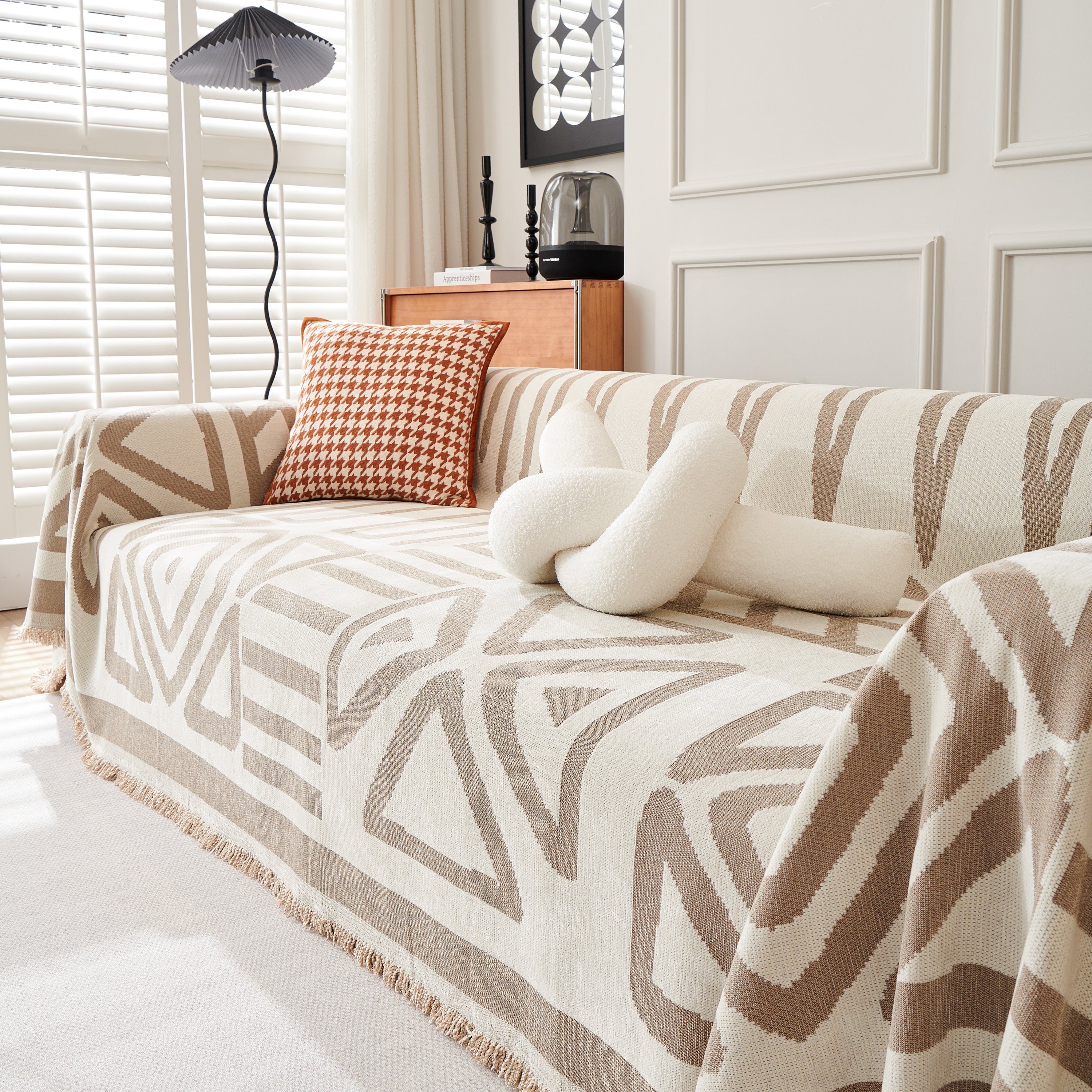 Chenille Geometric Sofa Throw Blanket, Boho Washable Furniture Throw Covers for Sofa