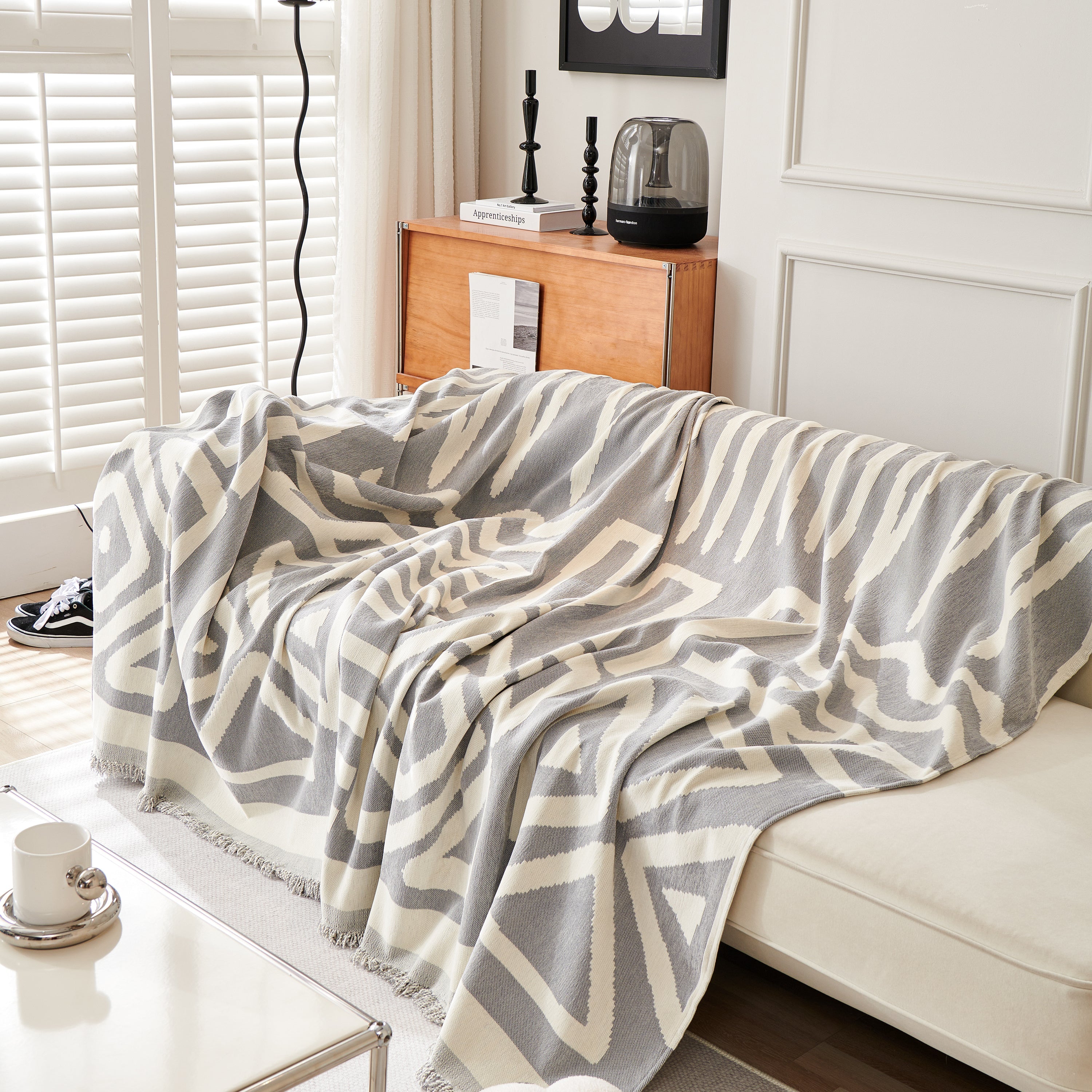 Chenille Geometric Sofa Throw Blanket, Boho Washable Furniture Throw Covers for Sofa