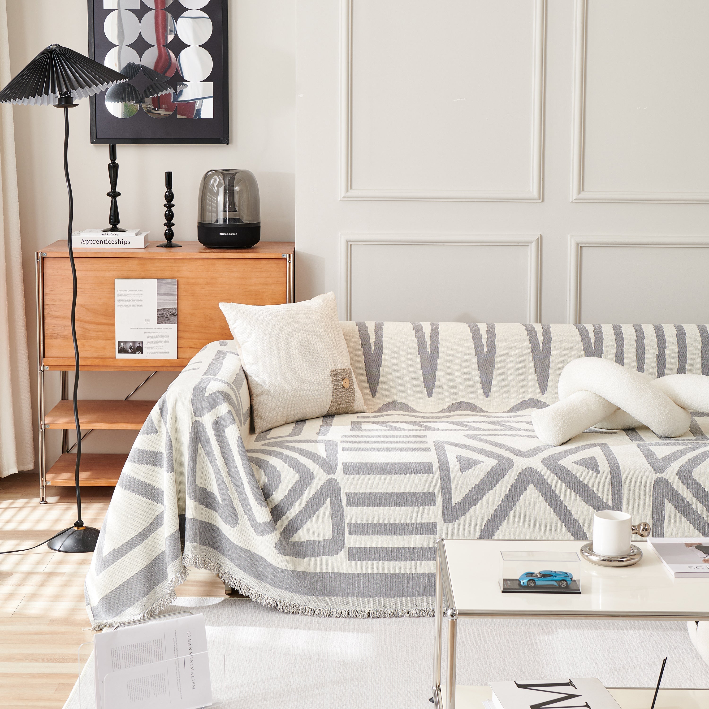 Chenille Geometric Sofa Throw Blanket, Boho Washable Furniture Throw Covers for Sofa