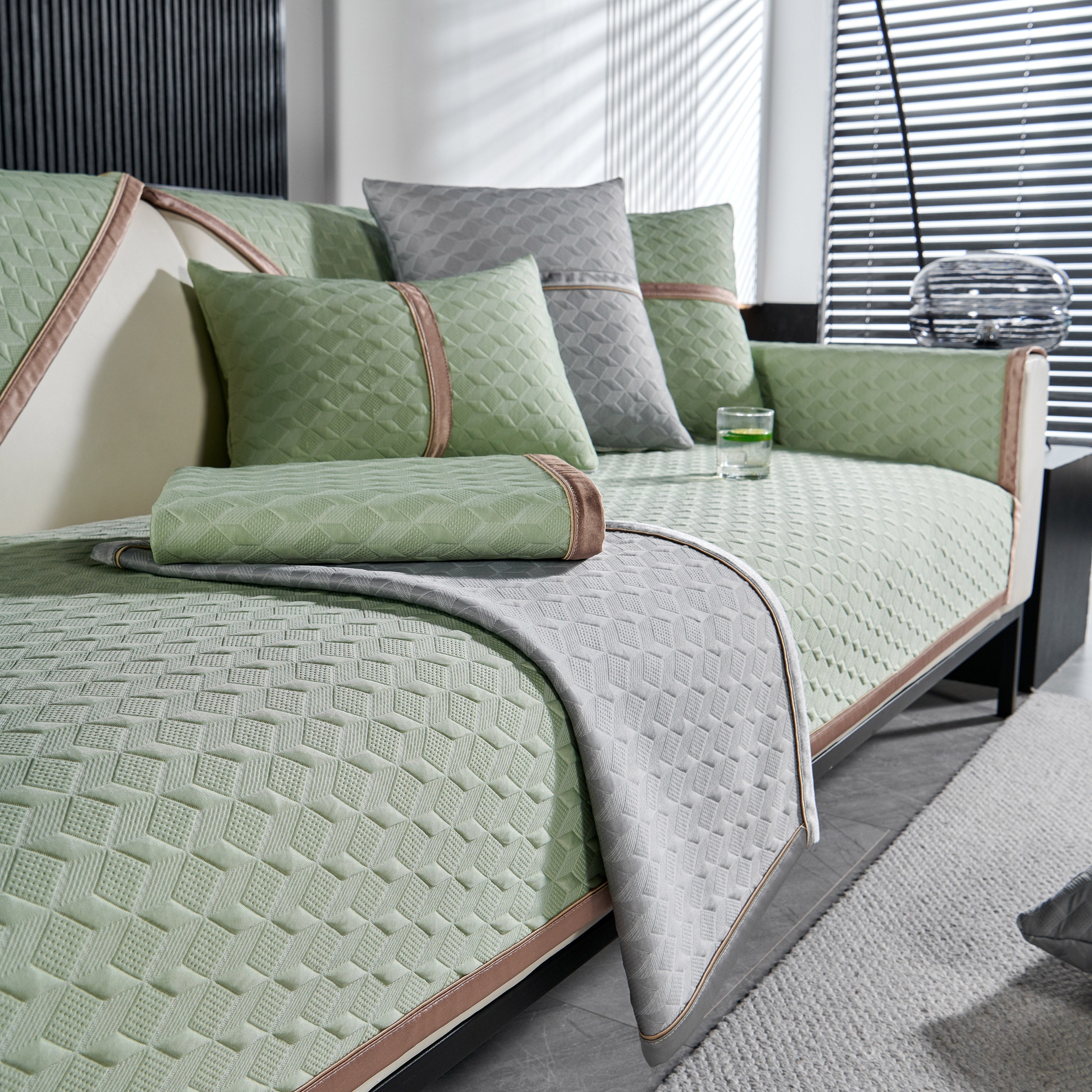 Geometric 3D Sofa Cover, Non-Slip Couch Protector for Seat, Backrest & Armrest