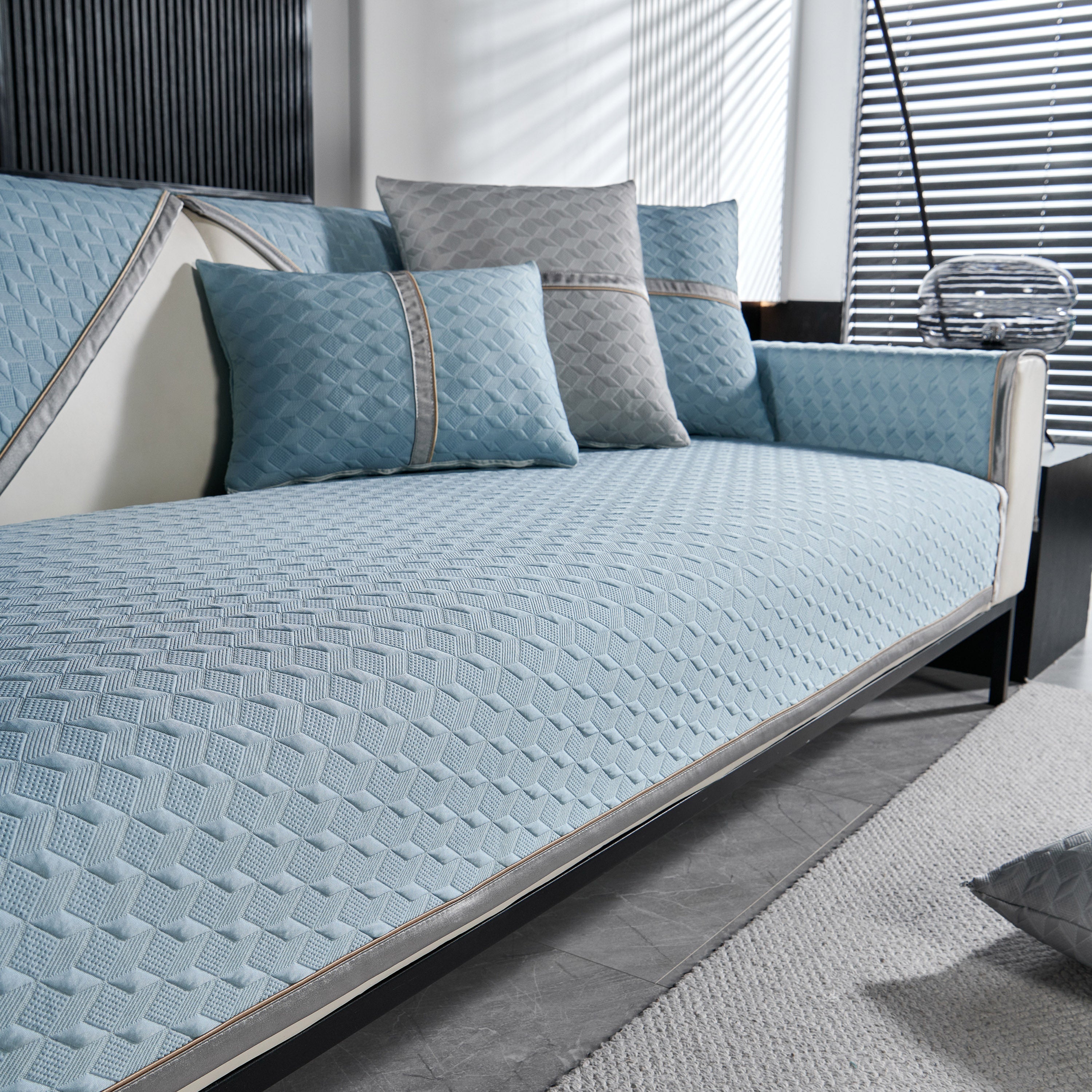 Geometric 3D Sofa Cover, Non-Slip Couch Protector for Seat, Backrest & Armrest
