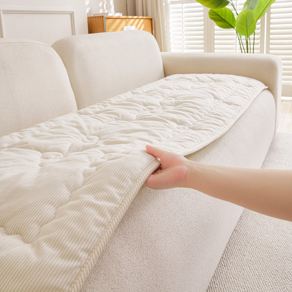 Quilted Corduroy Couch Topper, Non-Slip Soft Padded Sofa Protector Cover for Pets, Kids