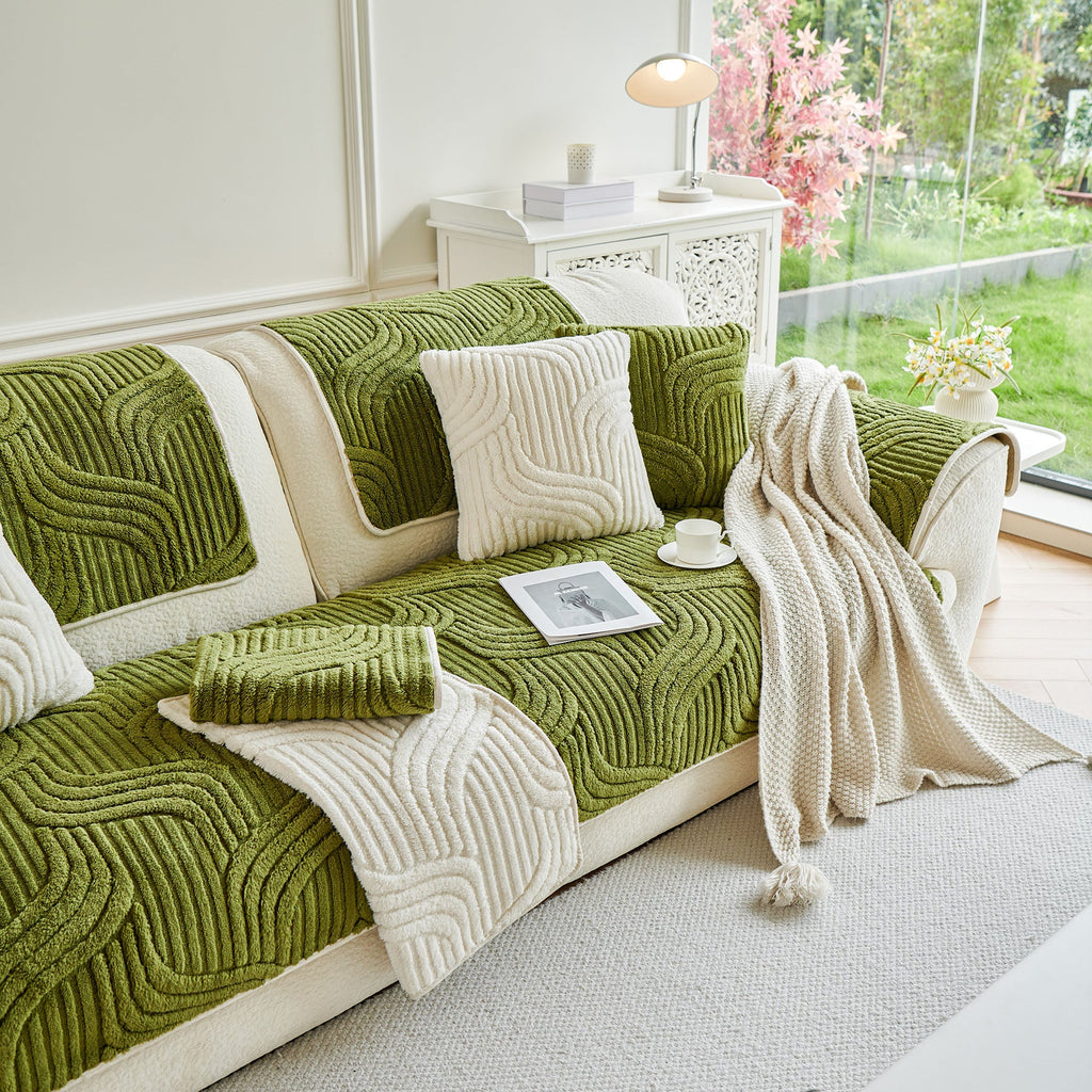 Luxury Plush Non-Slip Sofa Covers, Soft Fuzzy Embossed Sofa Topper & Seat Covers
