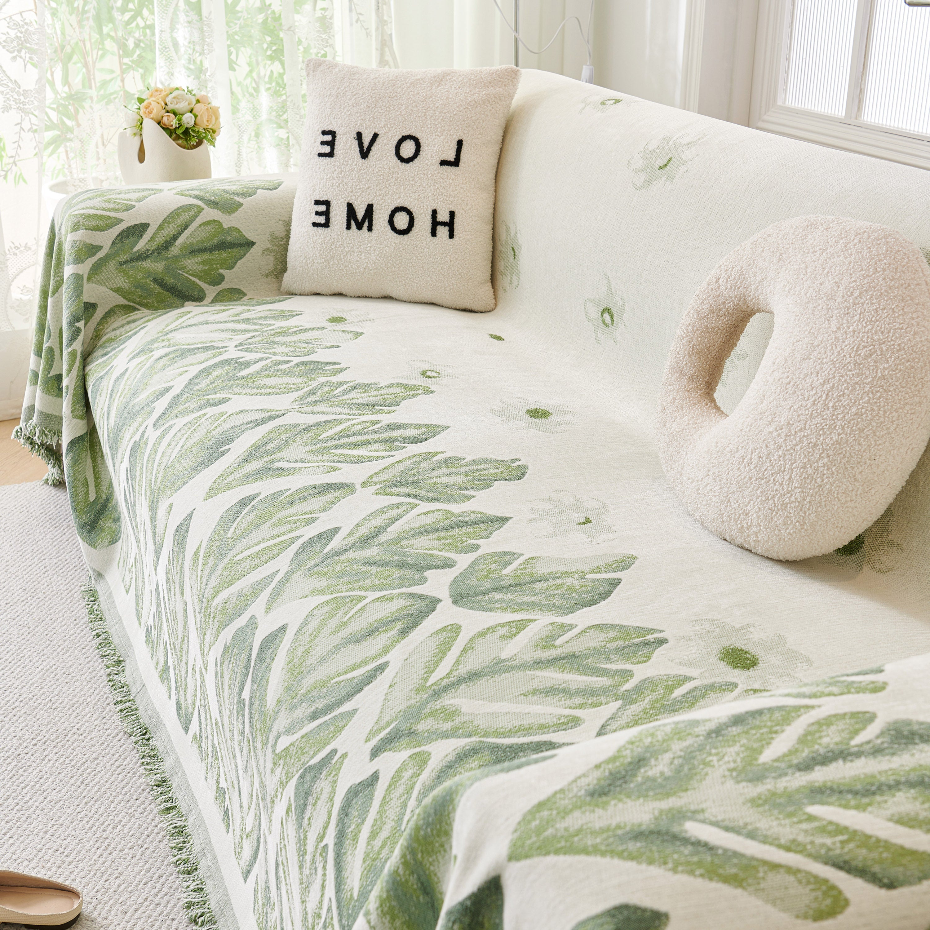 Soft Woven Leaf Couch Blanket, Pet-friendly Sectional Sofa Slipcover For Cats Dogs
