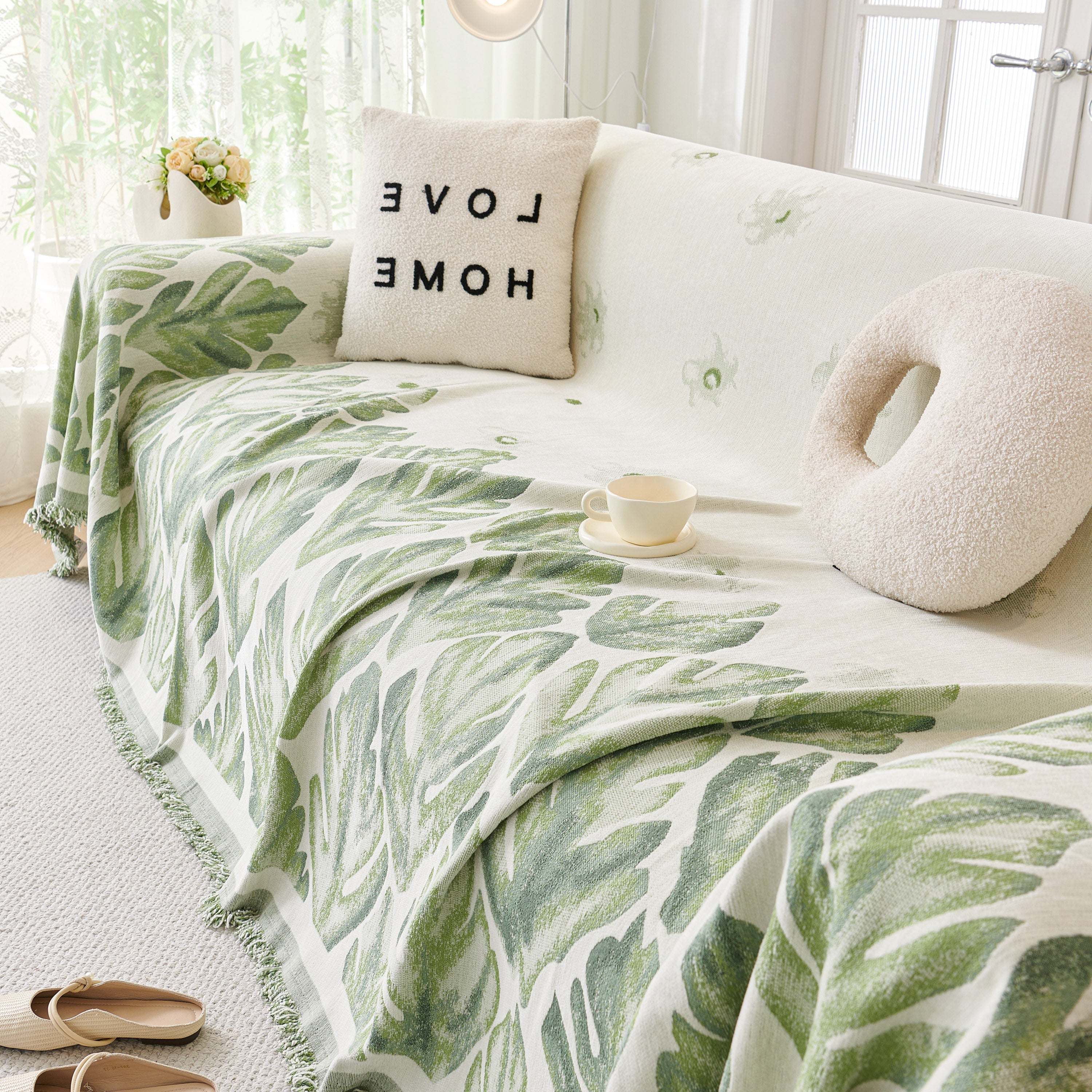 Soft Woven Leaf Couch Blanket, Pet-friendly Sectional Sofa Slipcover For Cats Dogs