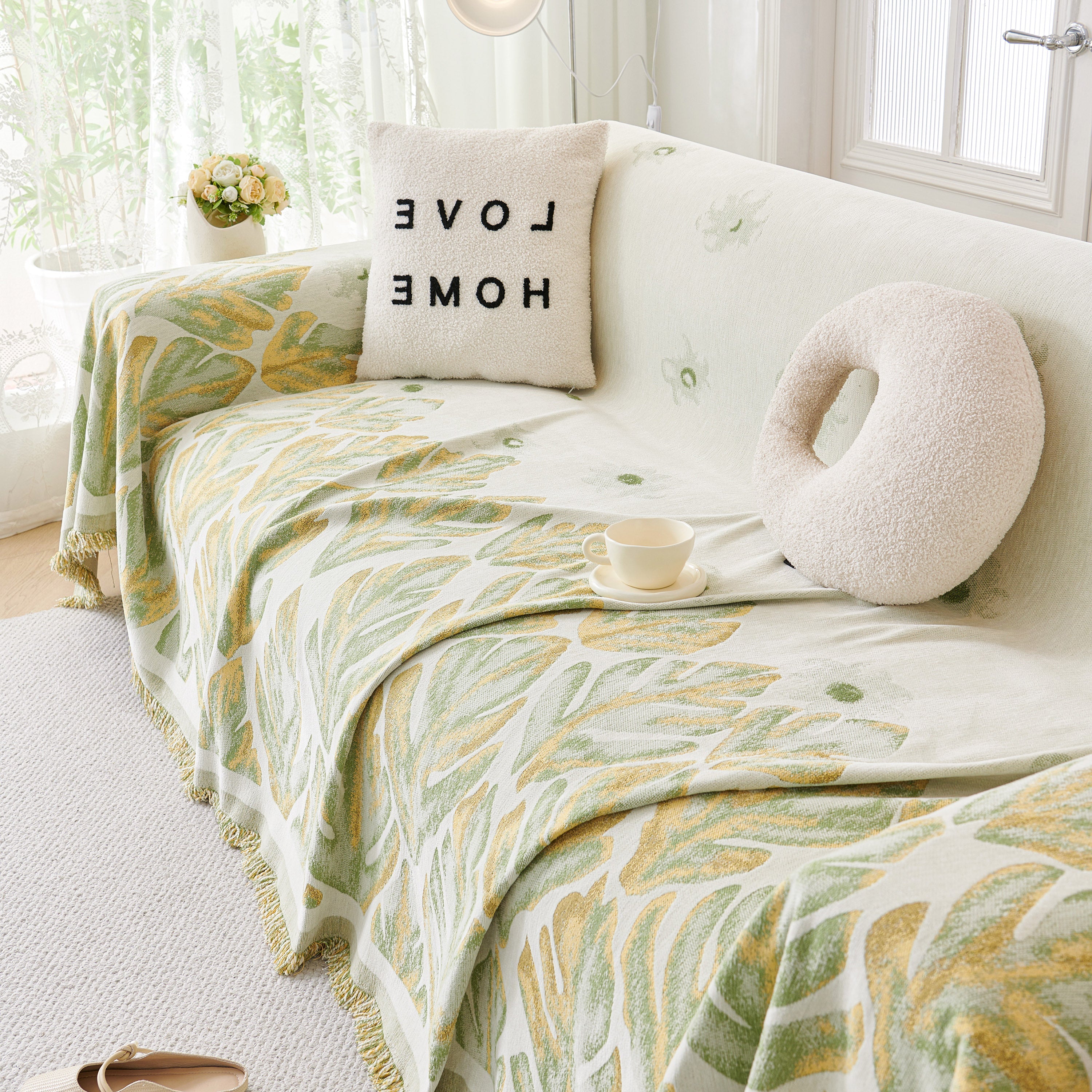 Soft Woven Leaf Couch Blanket, Pet-friendly Sectional Sofa Slipcover For Cats Dogs
