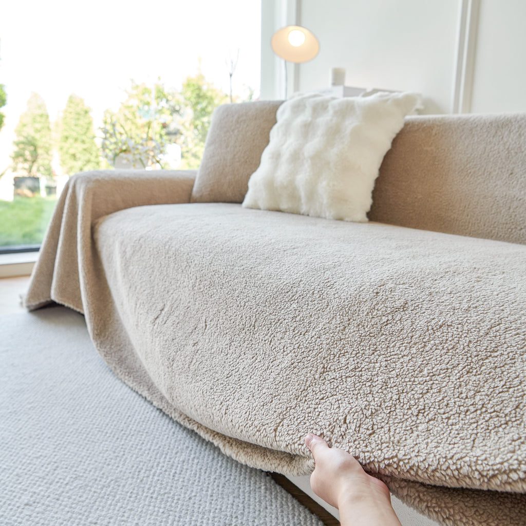 Thick Sherpa Fleece Sofa Protector Cover Stylish Durable Slipcovers for Couches and Chairs