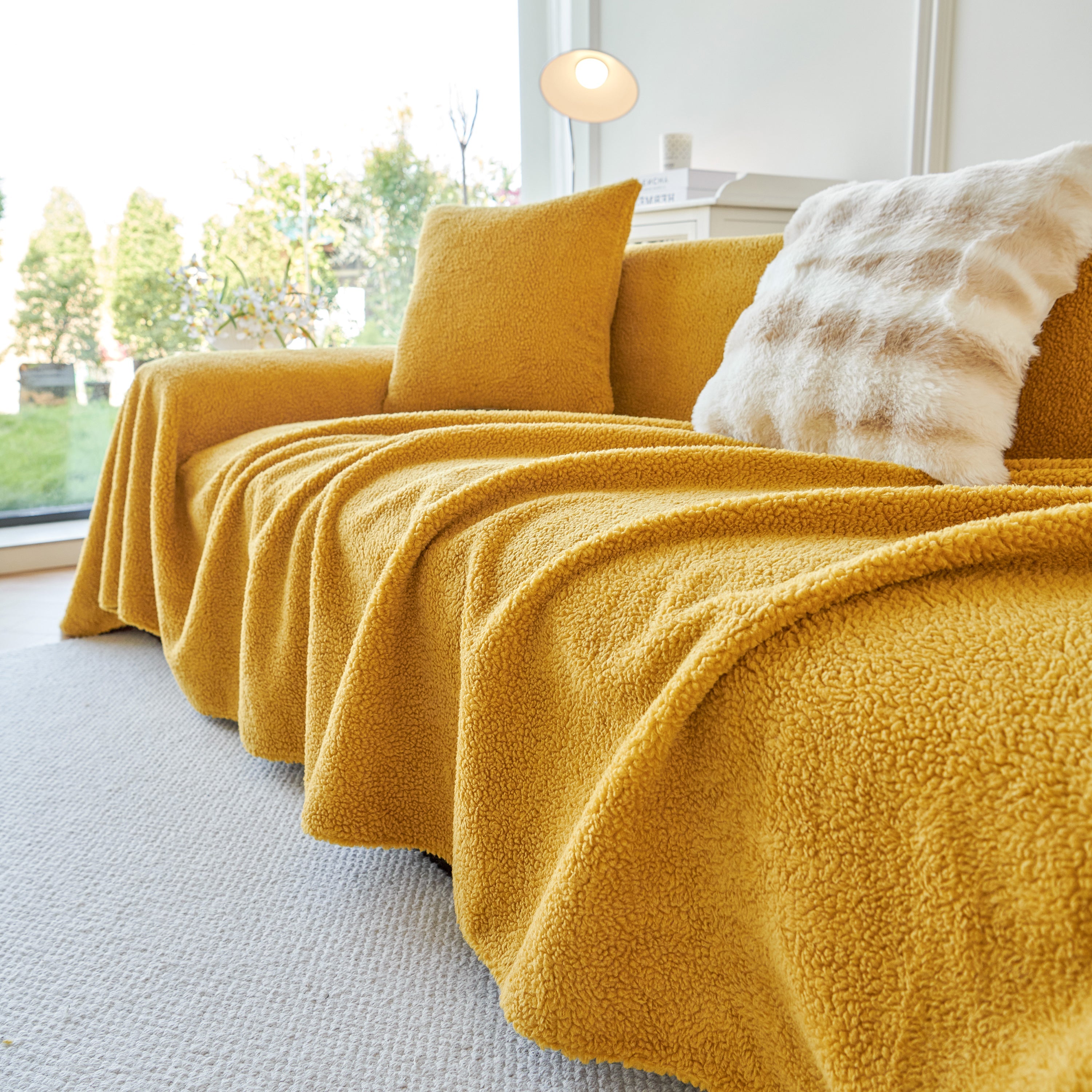 Thick Sherpa Fleece Sofa Protector Cover Stylish Durable Slipcovers for Couches and Chairs