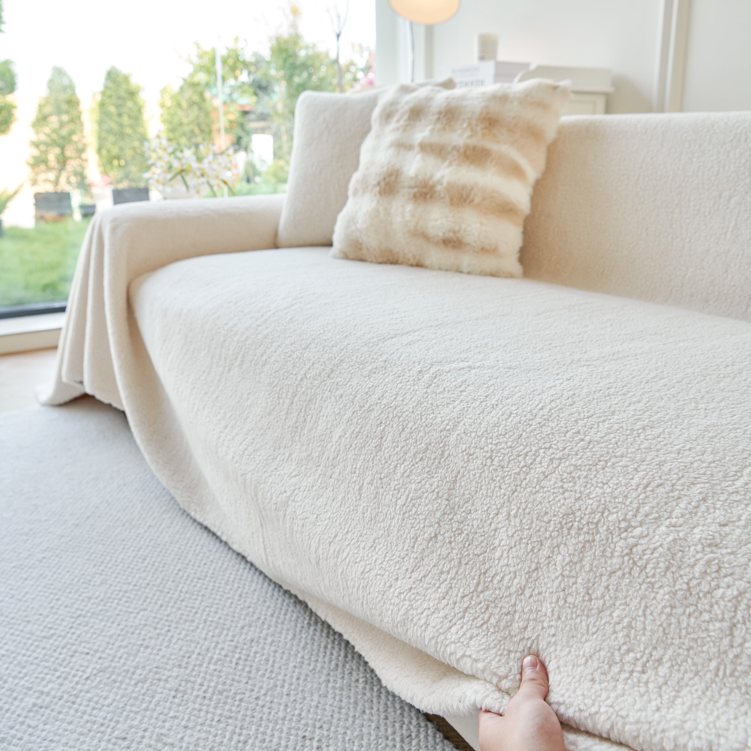 Thick Sherpa Fleece Sofa Protector Cover Stylish Durable Slipcovers for Couches and Chairs