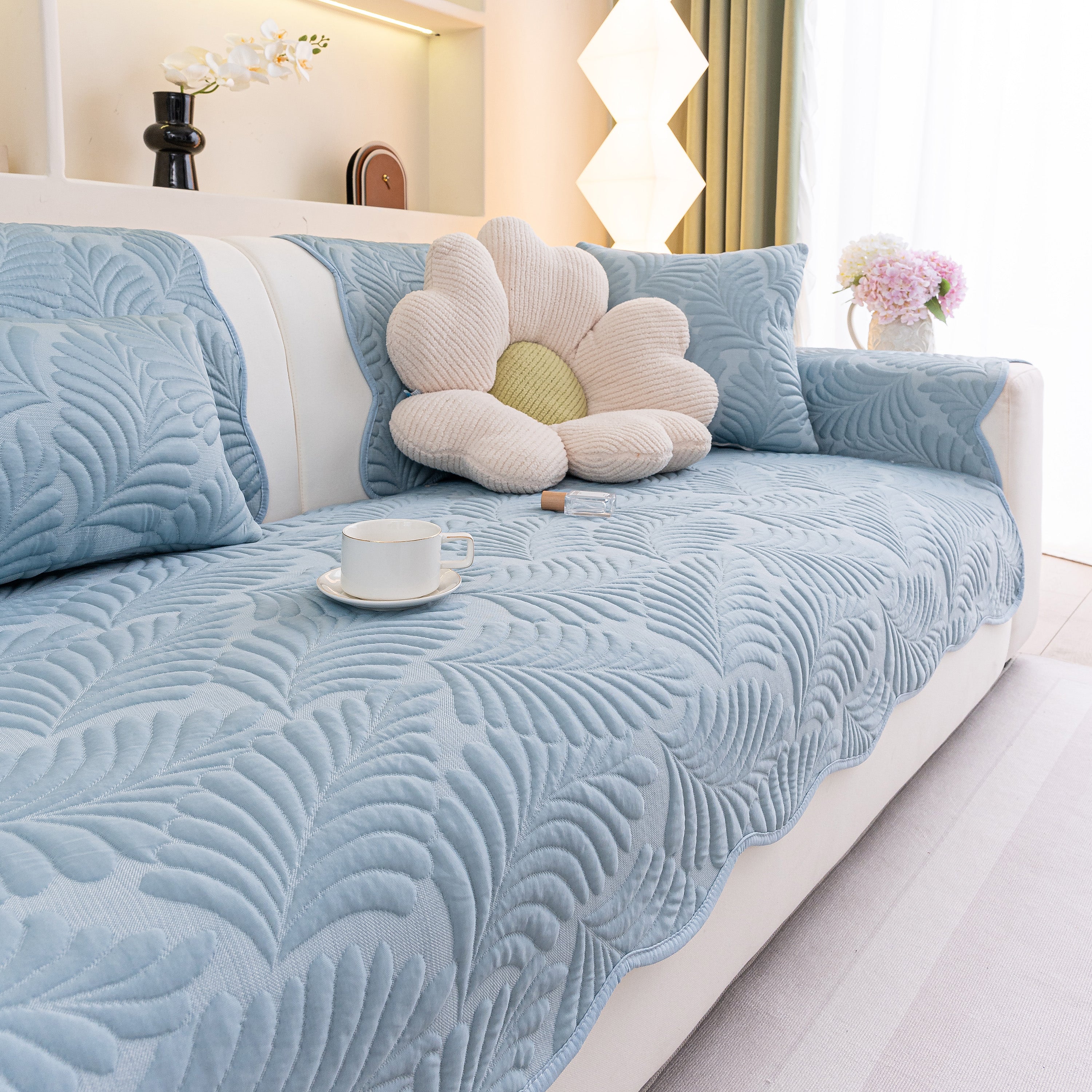 Sofa Cover for Leather & Fabric Couches, 3D Leaf Embossed Quilted Furniture Covers