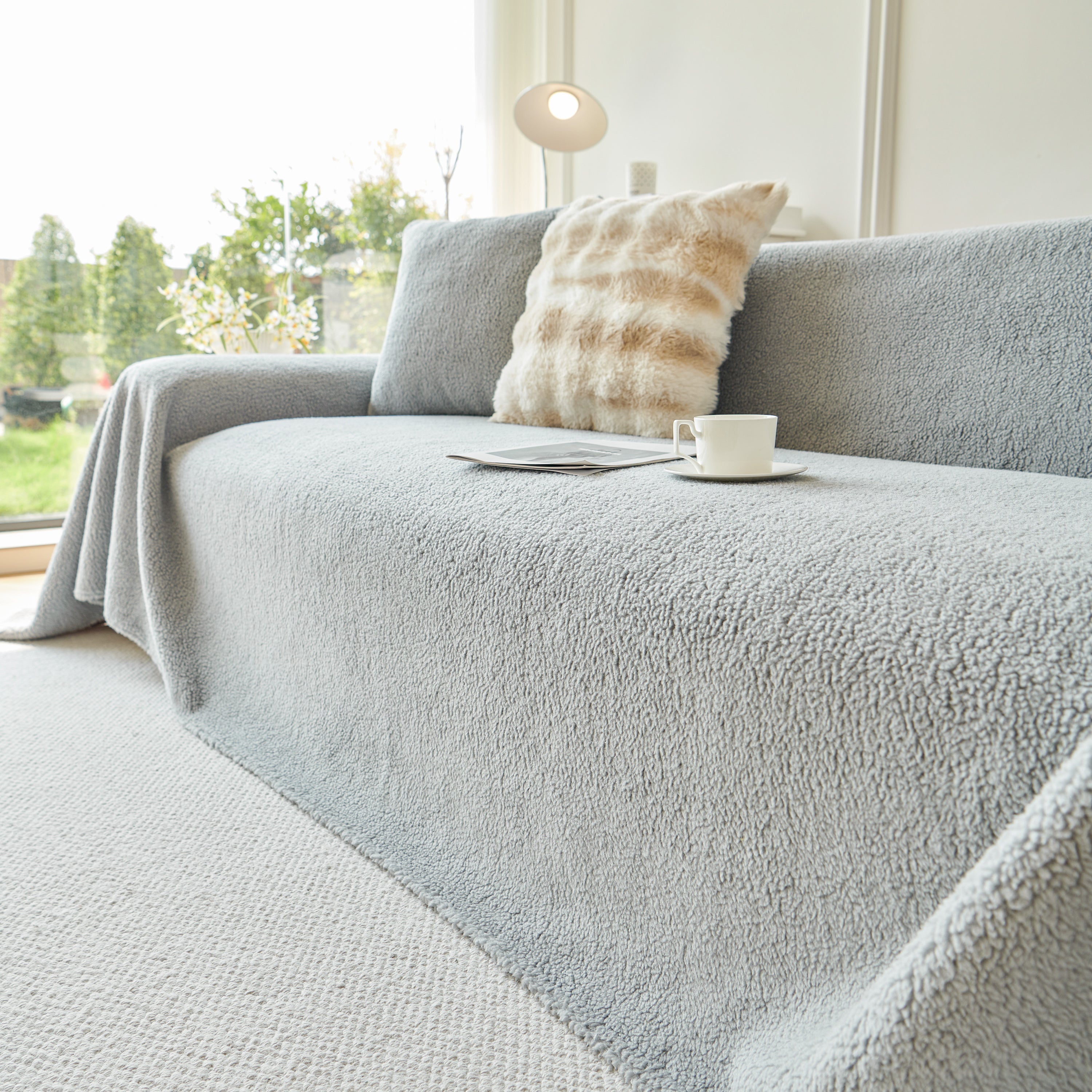 Thick Sherpa Fleece Sofa Protector Cover Stylish Durable Slipcovers for Couches and Chairs