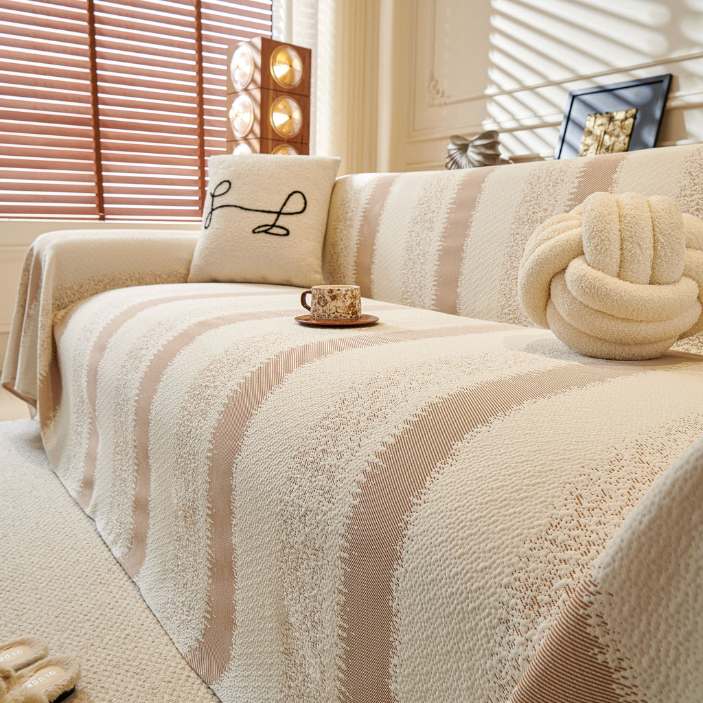 Modern Striped Couch Protector Blanket, Furniture Slipcover for L Shaped Sectionals