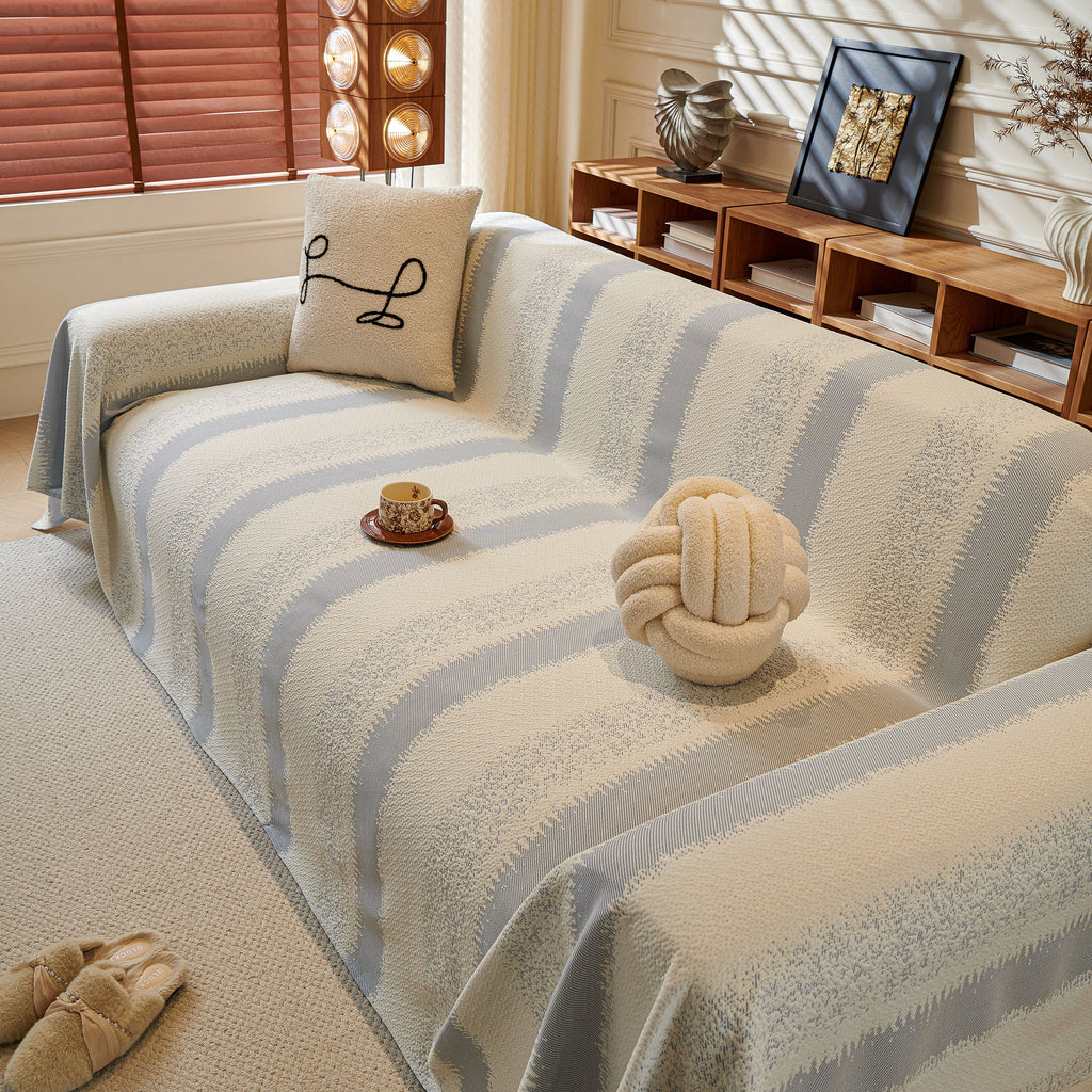 Modern Striped Couch Protector Blanket, Furniture Slipcover for L Shaped Sectionals
