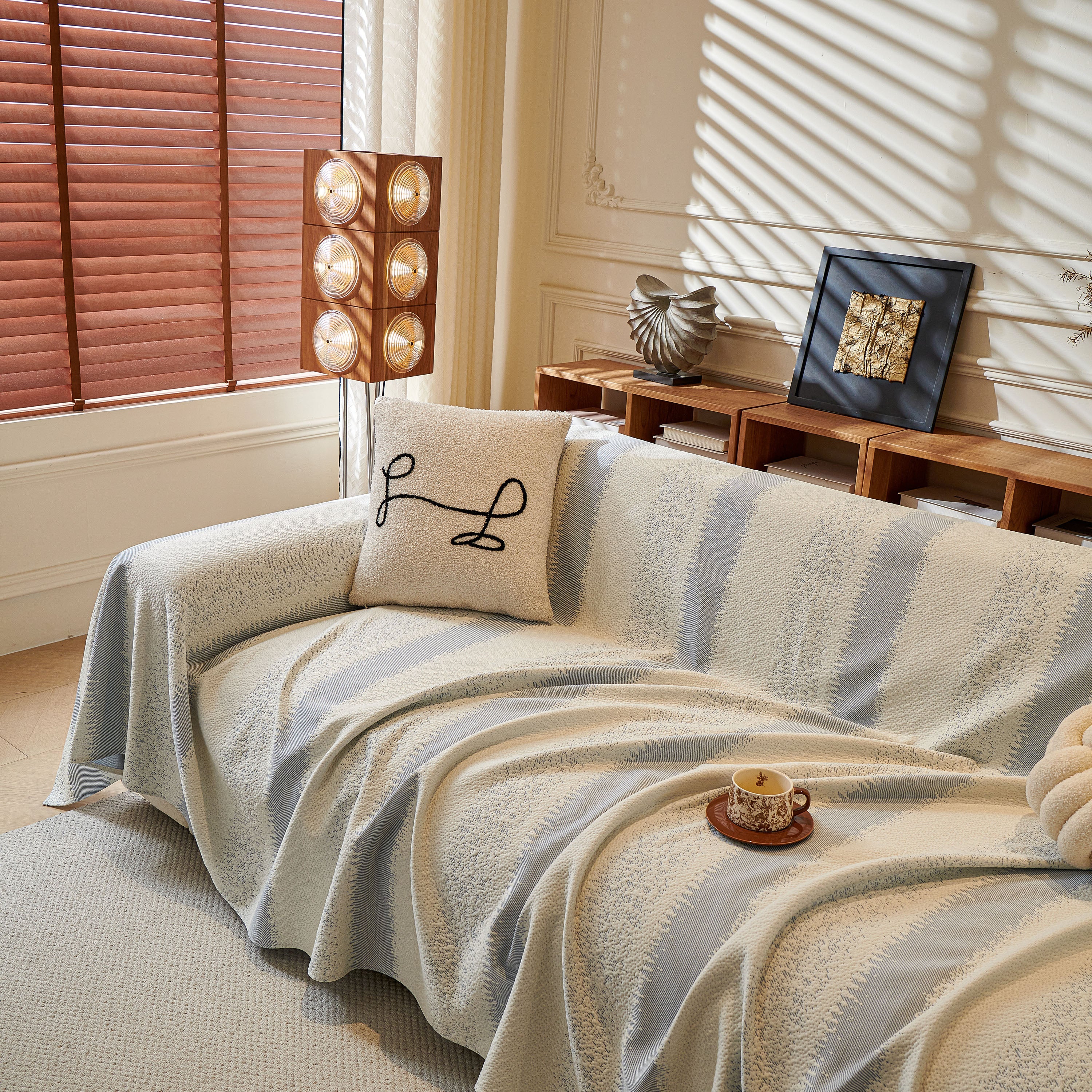Modern Striped Couch Protector Blanket, Furniture Slipcover for L Shaped Sectionals