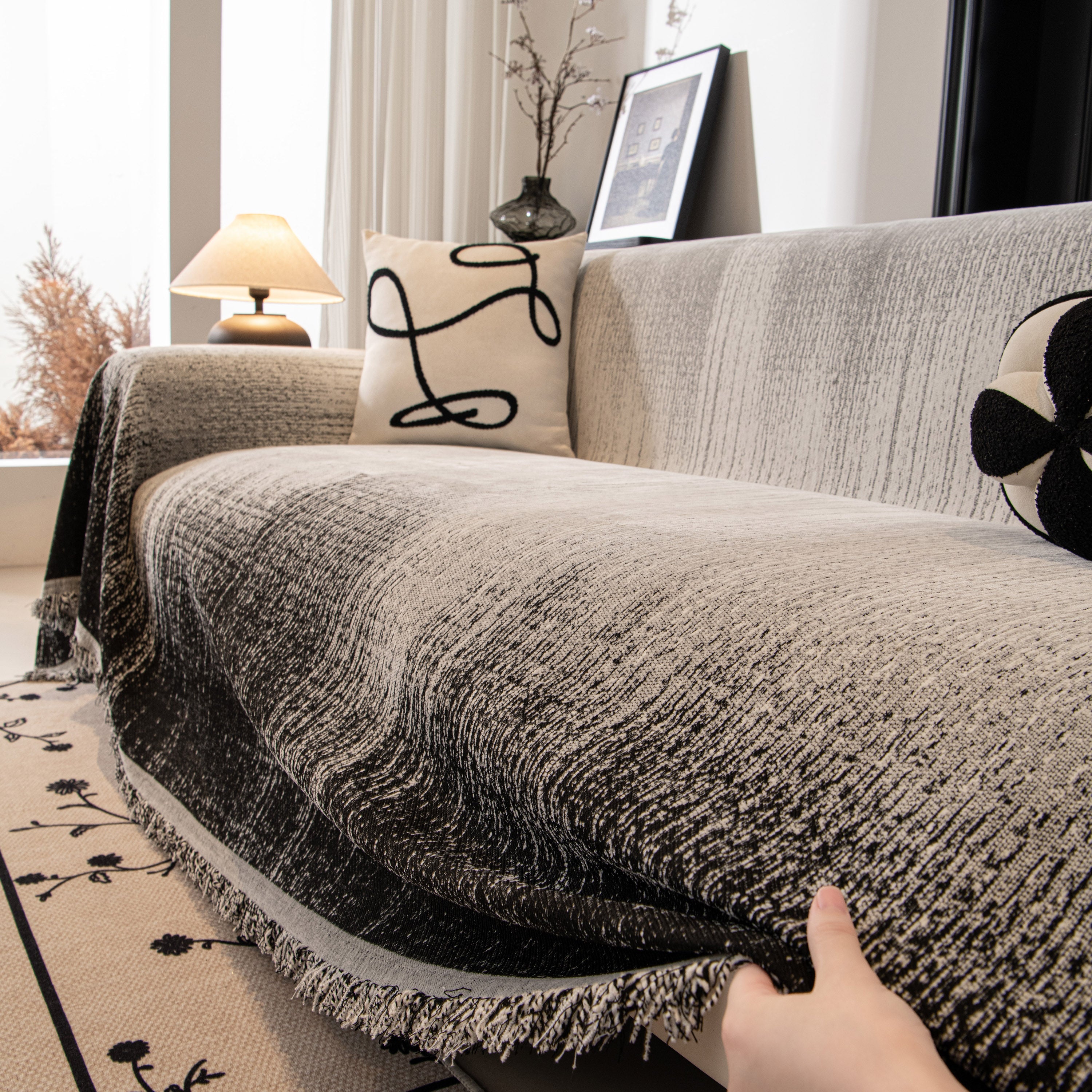 Modern Textured Sofa Cover Blanket, Tightly Woven Pet Sofa Throw for Sectional Couches