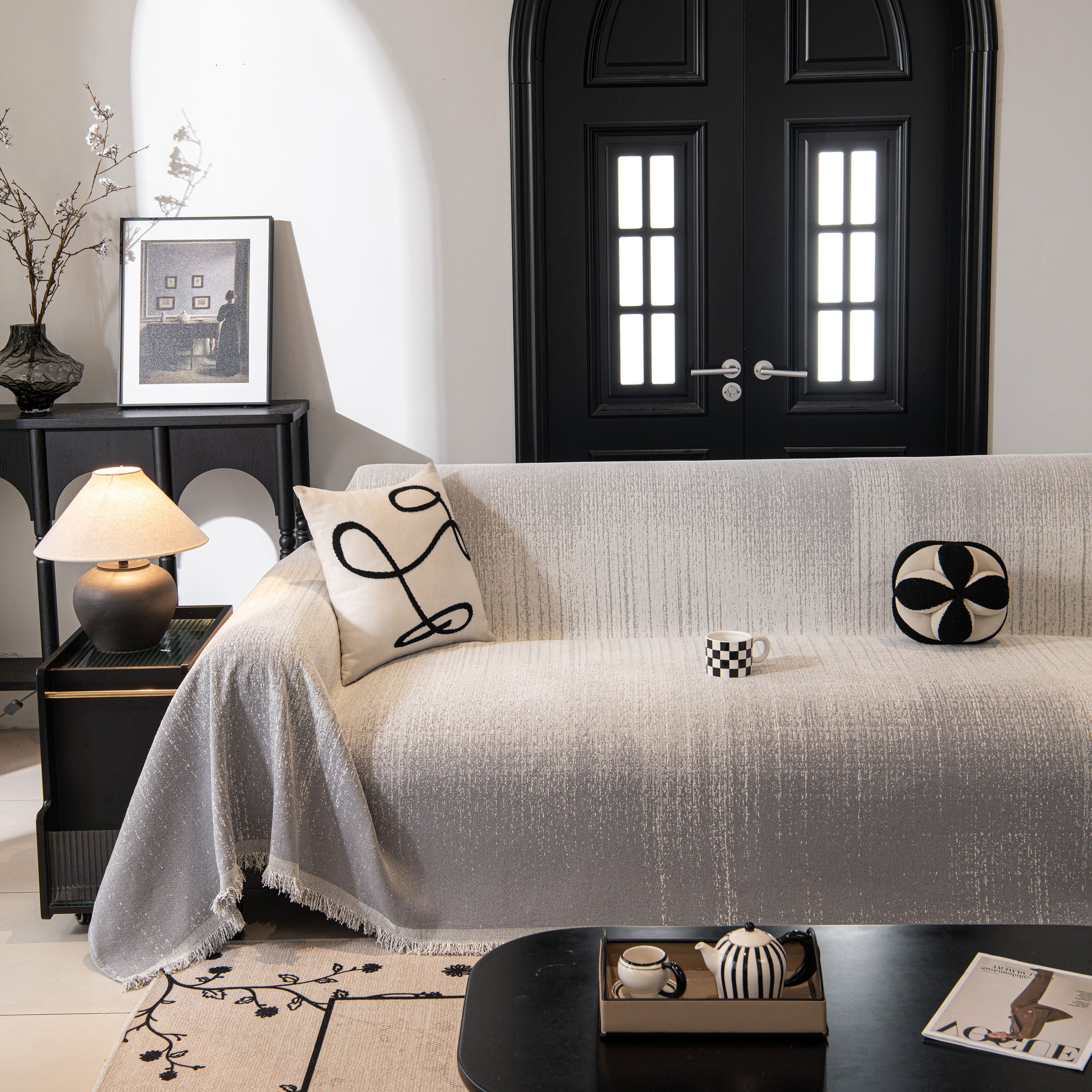 Modern Textured Sofa Cover Blanket, Tightly Woven Pet Sofa Throw for Sectional Couches