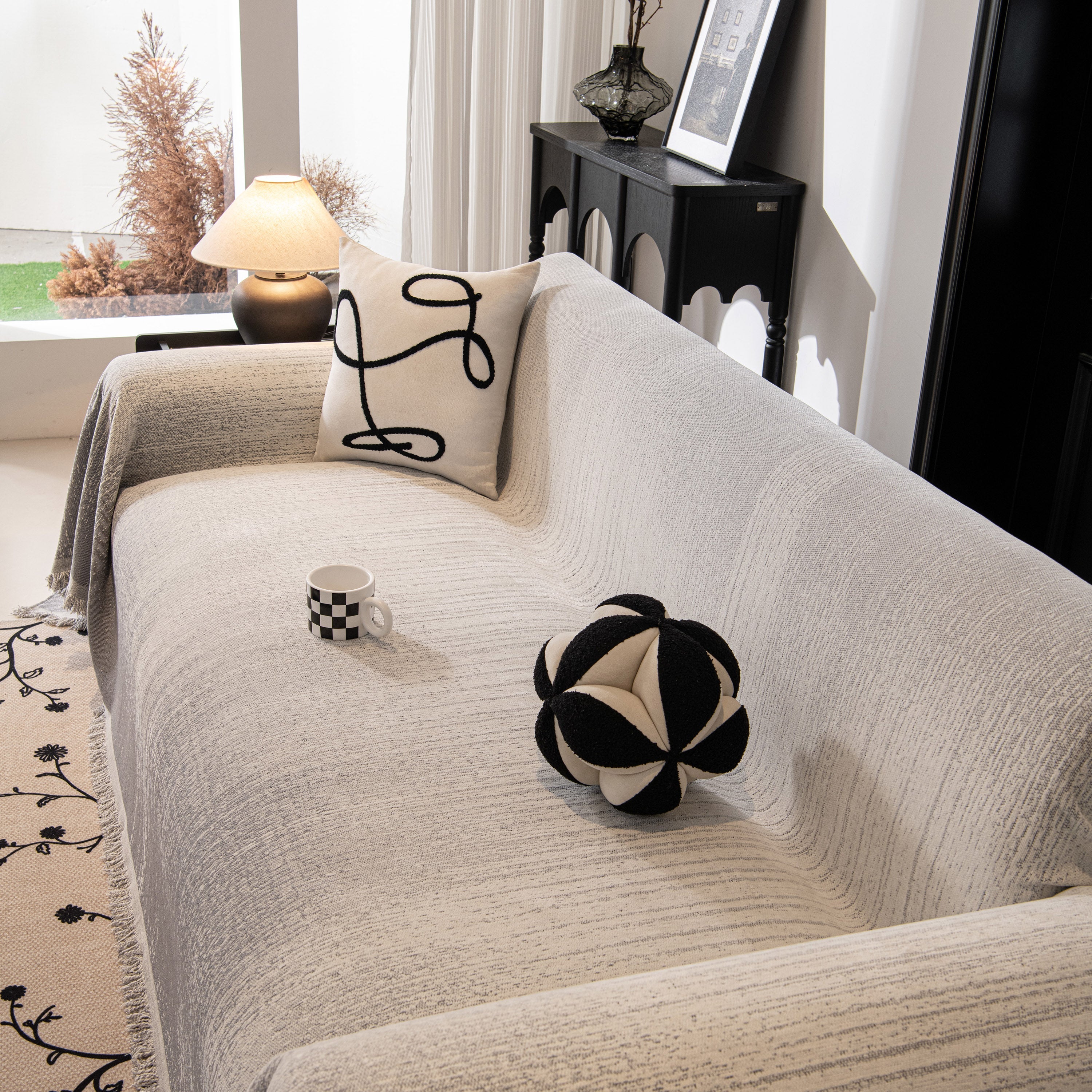 Modern Textured Sofa Cover Blanket, Tightly Woven Pet Sofa Throw for Sectional Couches
