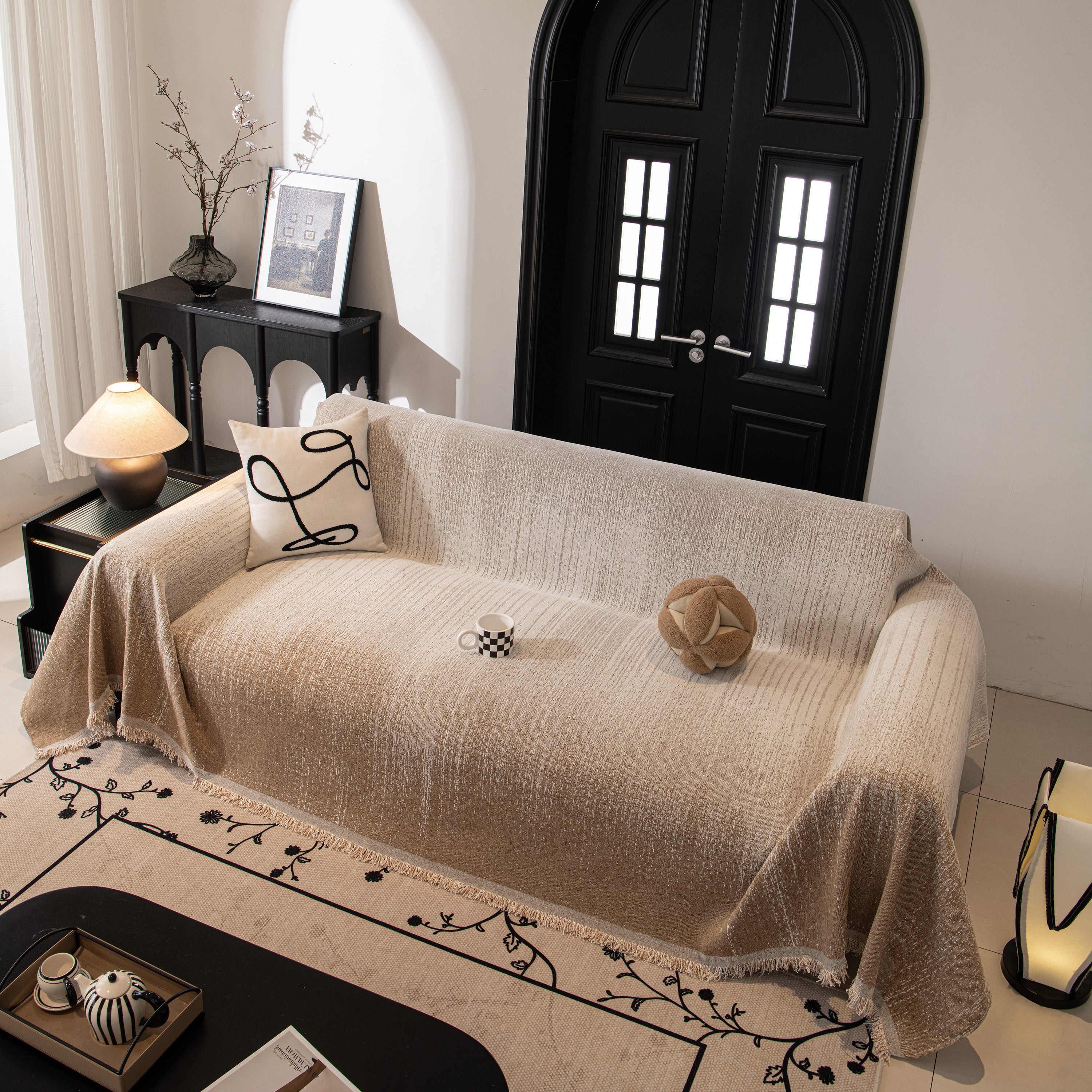 Modern Textured Sofa Cover Blanket, Tightly Woven Pet Sofa Throw for Sectional Couches