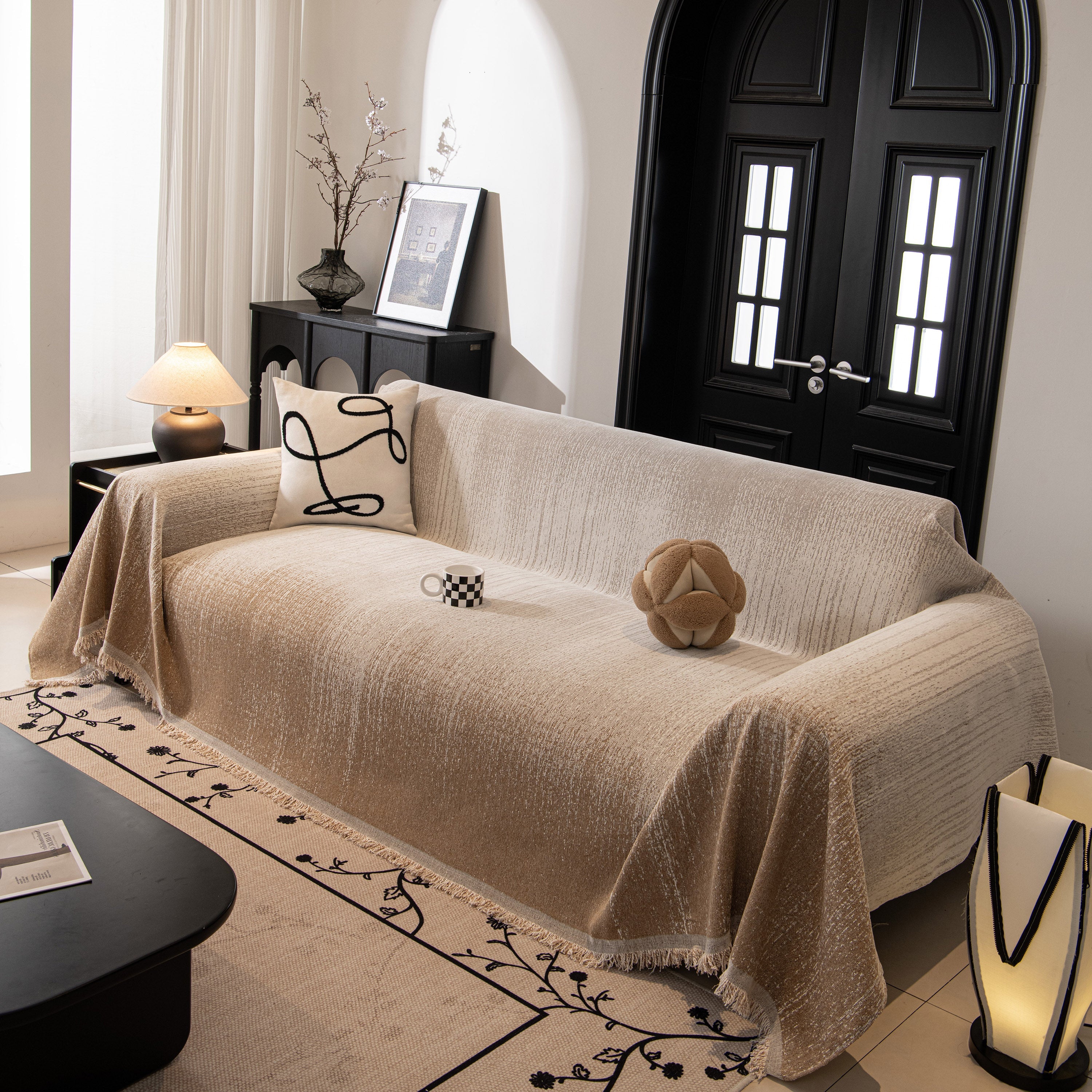 Modern Textured Sofa Cover Blanket, Tightly Woven Pet Sofa Throw for Sectional Couches