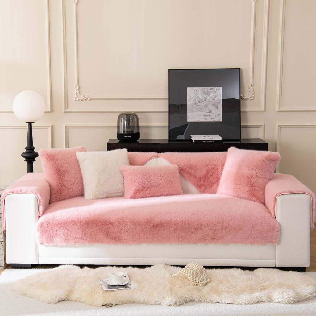 Faux Mink Velvet Luxury Fluffy Sofa Cushion, Winter Warm Thick Plush Non-slip Sofa Covers