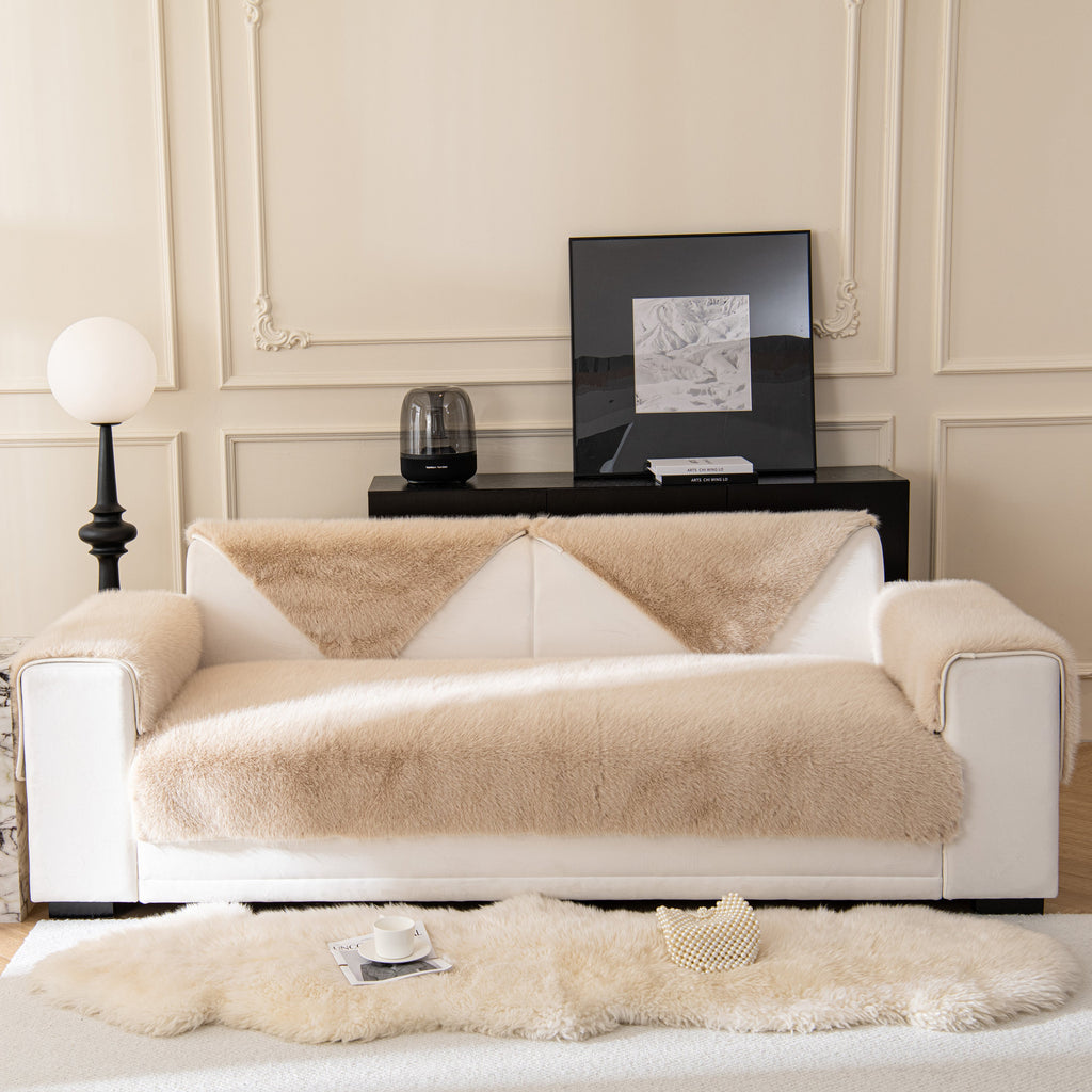 Faux Mink Velvet Luxury Fluffy Sofa Cushion, Winter Warm Thick Plush Non-slip Sofa Covers