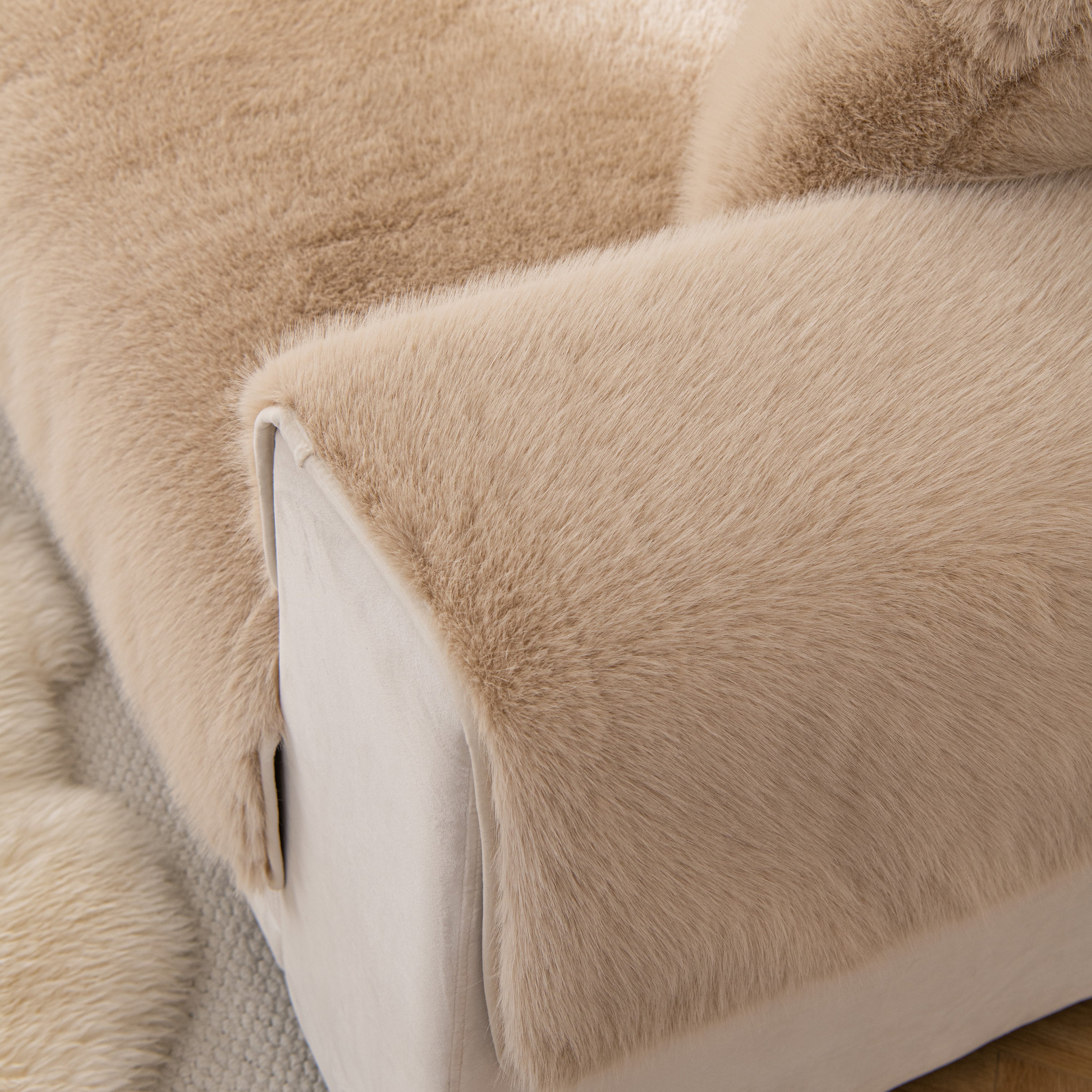 Faux Mink Velvet Luxury Fluffy Sofa Cushion, Winter Warm Thick Plush Non-slip Sofa Covers