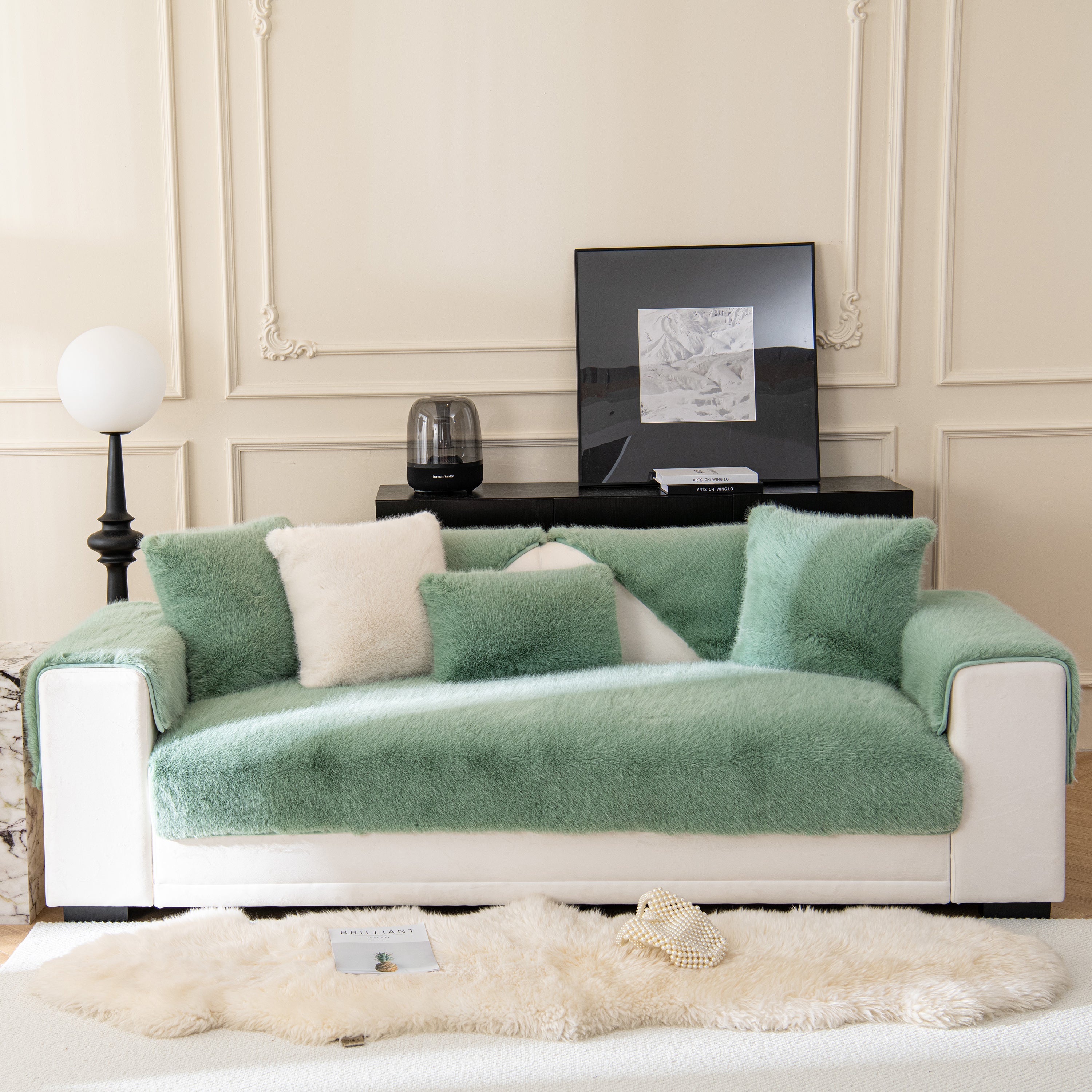 Faux Mink Velvet Luxury Fluffy Sofa Cushion, Winter Warm Thick Plush Non-slip Sofa Covers