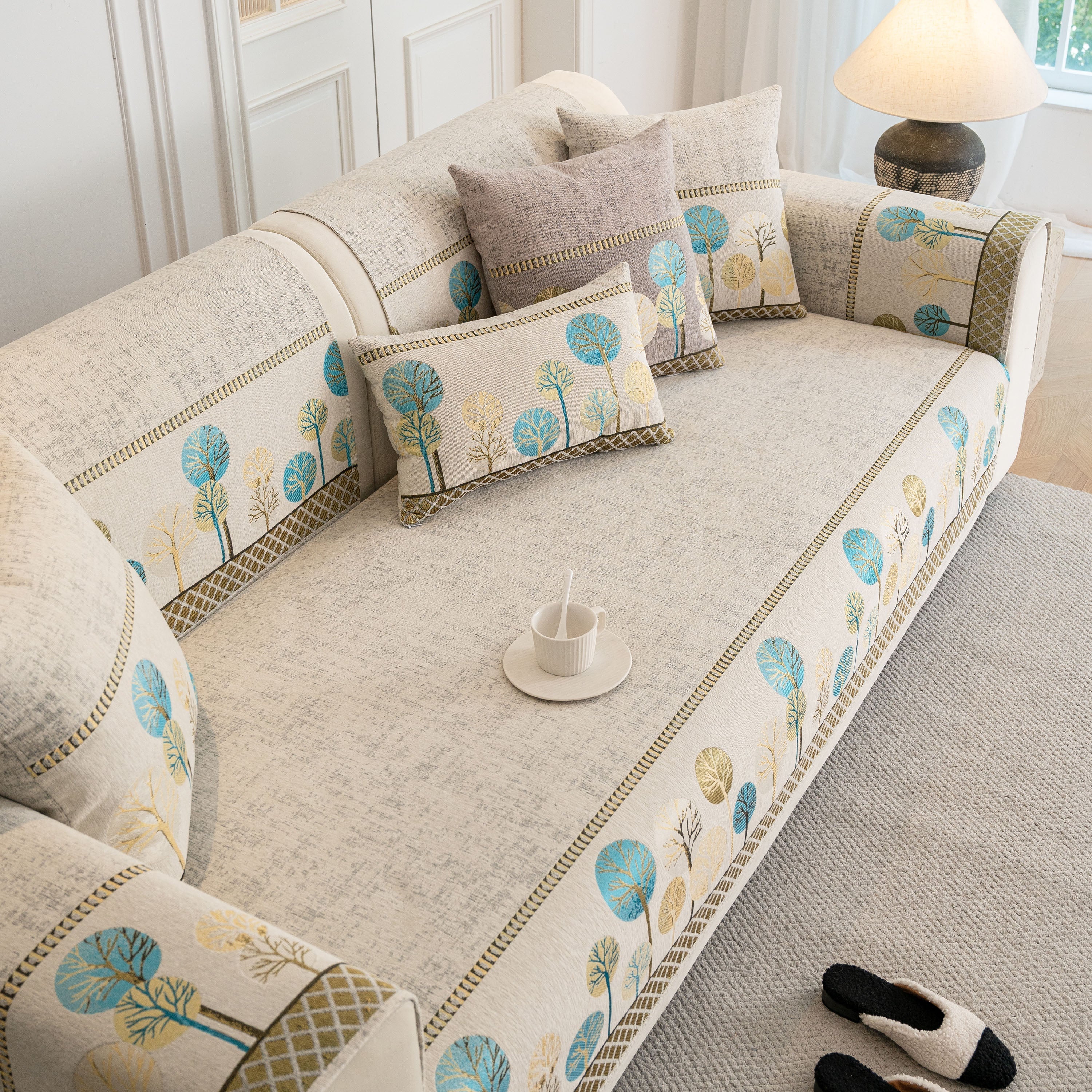 Sofa Cover for Couch, Non-Slip Sectional Couch Cover with Woven Tree Pattern