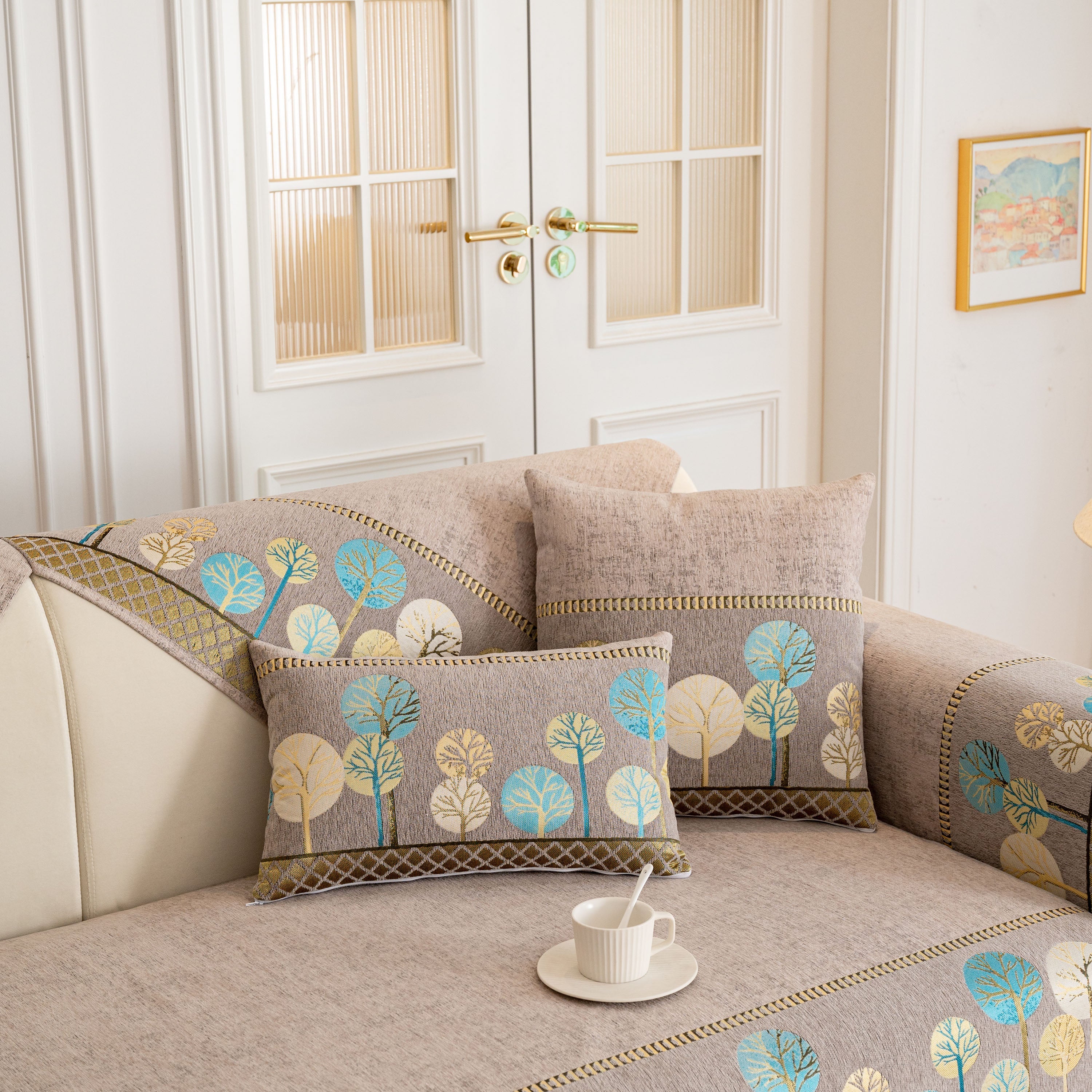 Sofa Cover for Couch, Non-Slip Sectional Couch Cover with Woven Tree Pattern
