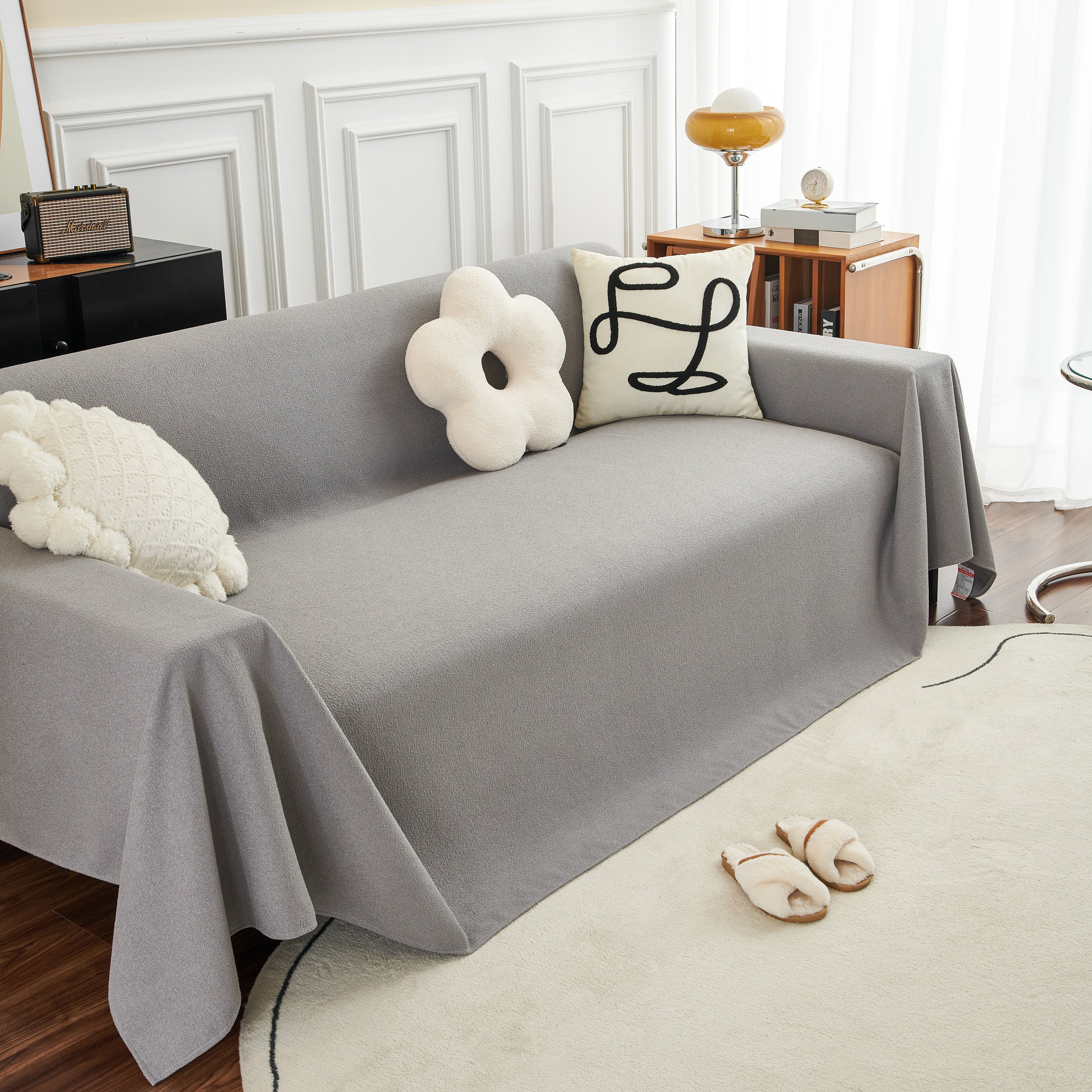 Teddy Throw Blanket and Stylish Slipcover for Couch, Waterproof Sofa Cover for Pets