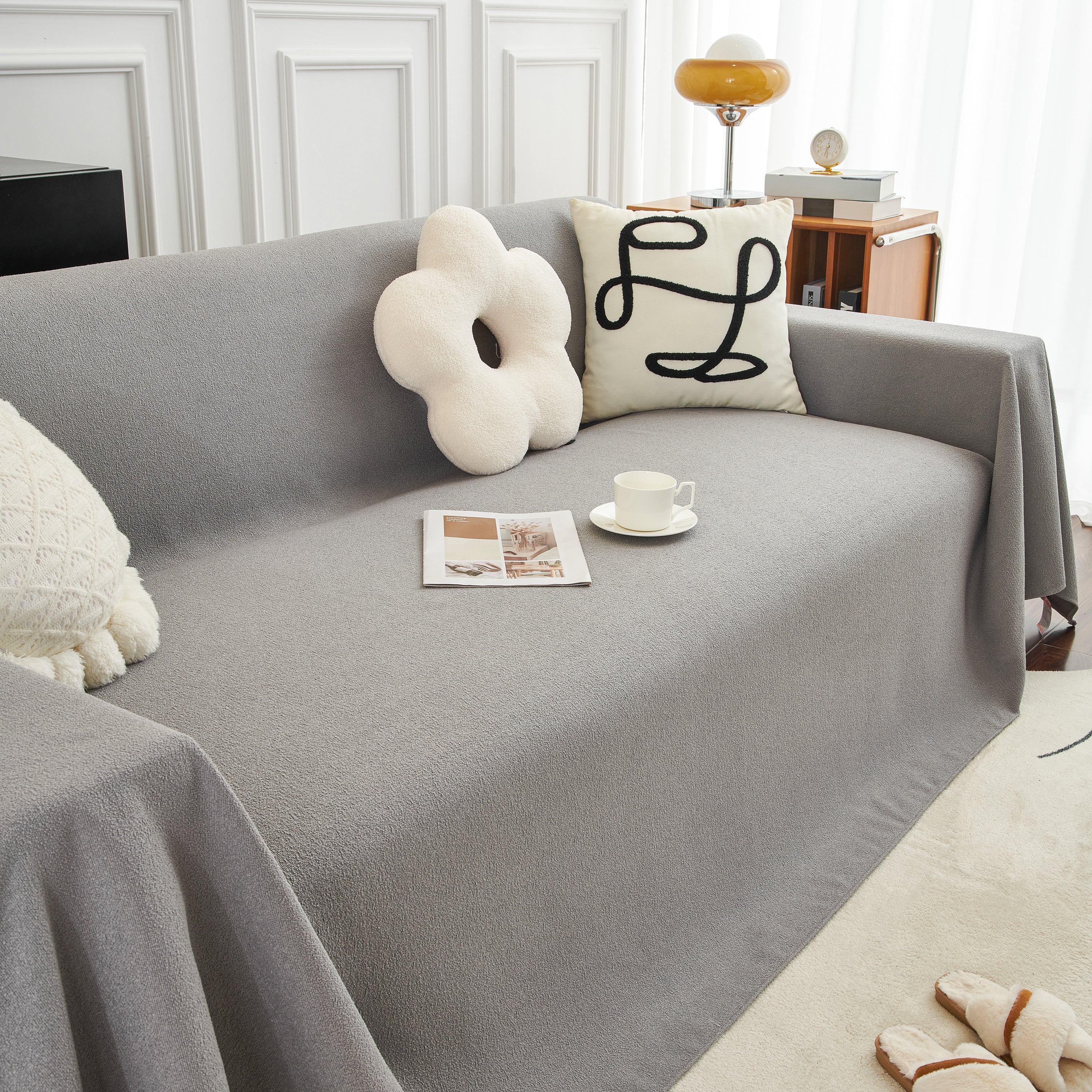 Teddy Throw Blanket and Stylish Slipcover for Couch, Waterproof Sofa Cover for Pets