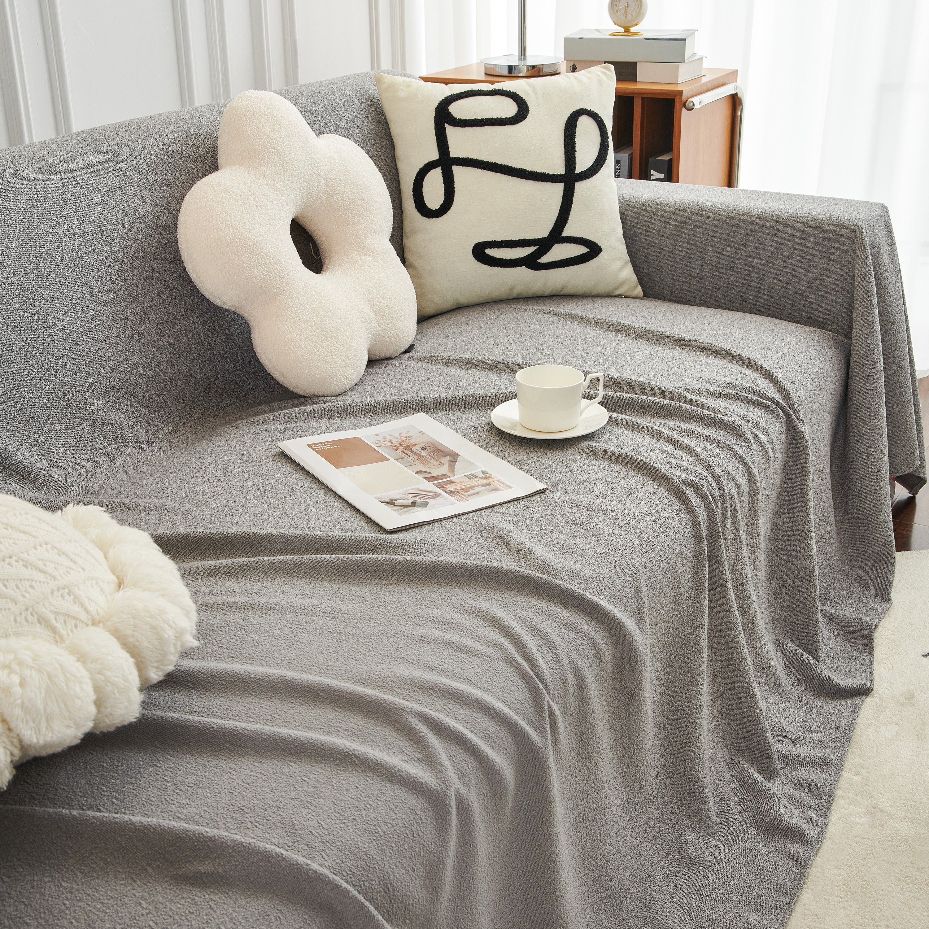 Teddy Throw Blanket and Stylish Slipcover for Couch, Waterproof Sofa Cover for Pets