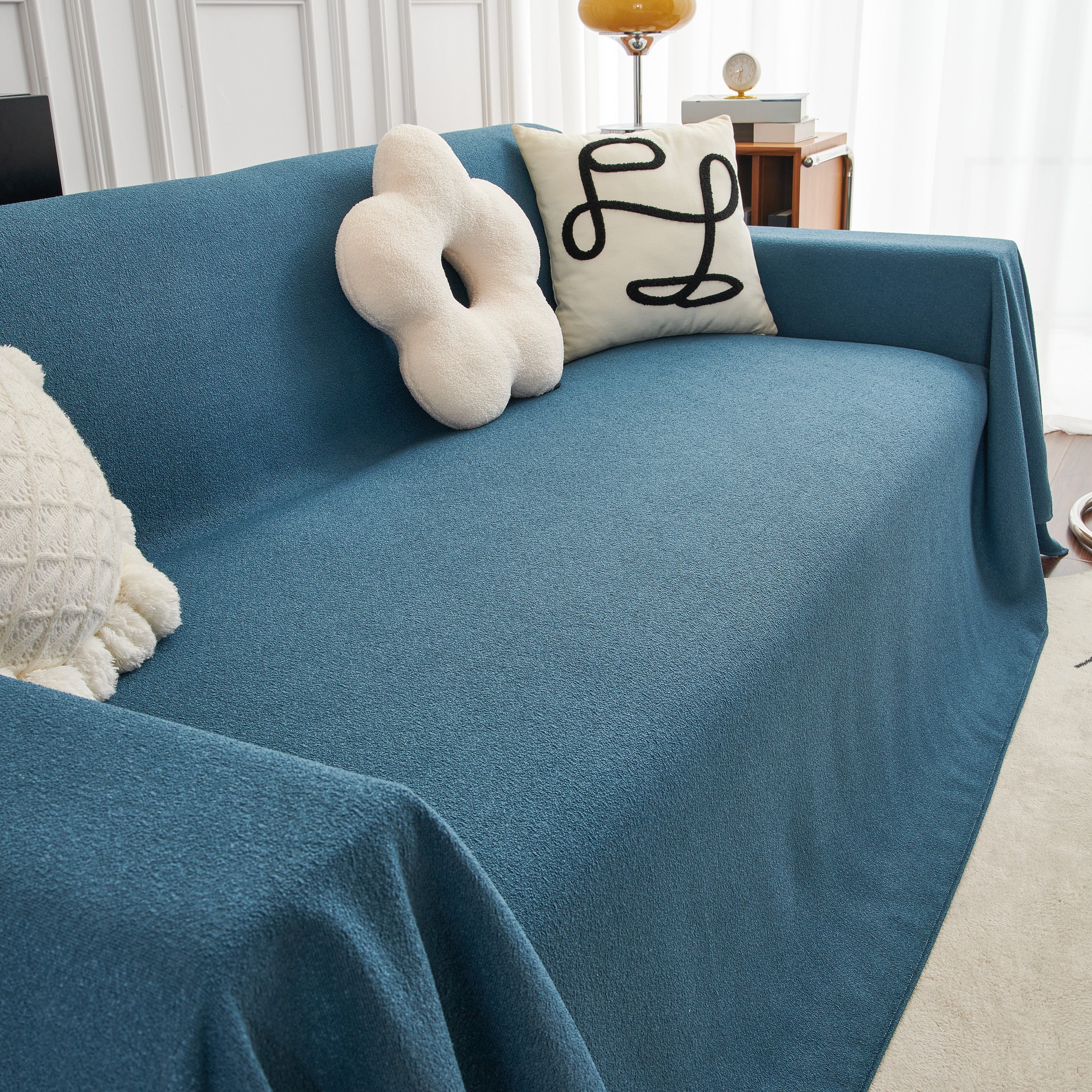 Teddy Throw Blanket and Stylish Slipcover for Couch, Waterproof Sofa Cover for Pets